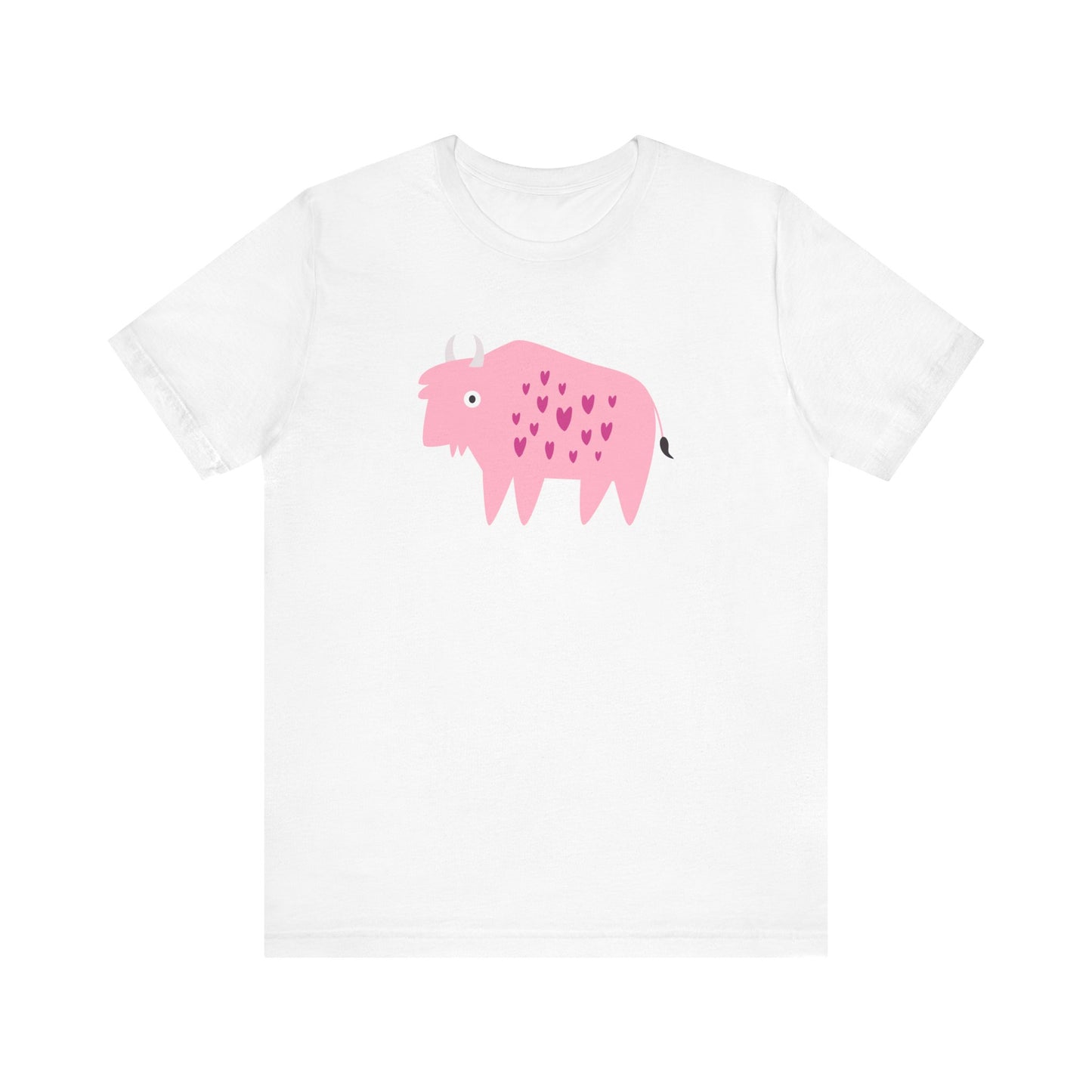 Adorably Quirky Pink Bison With Hearts Unisex Jersey Short Sleeve Tee