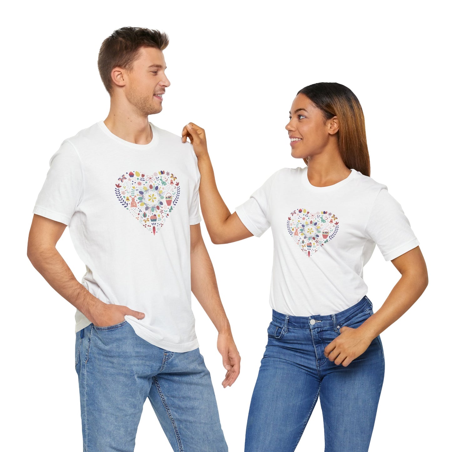 Hoppy Heart Colorful Easter Rabbit & Egg Collage Unisex Jersey Short Sleeve Tee