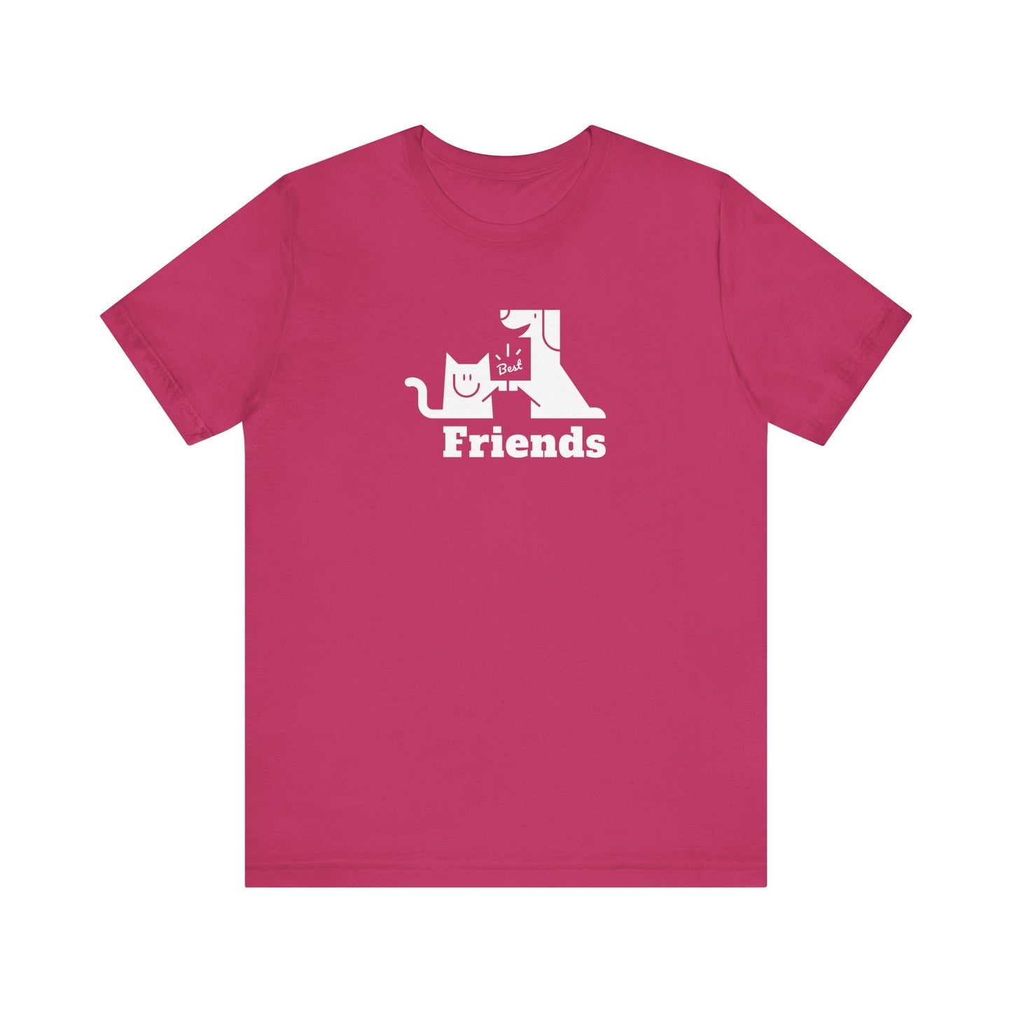 Cat & Dog Hi-5 Each Other Best Friends White Print Unisex Jersey Short Sleeve Tee