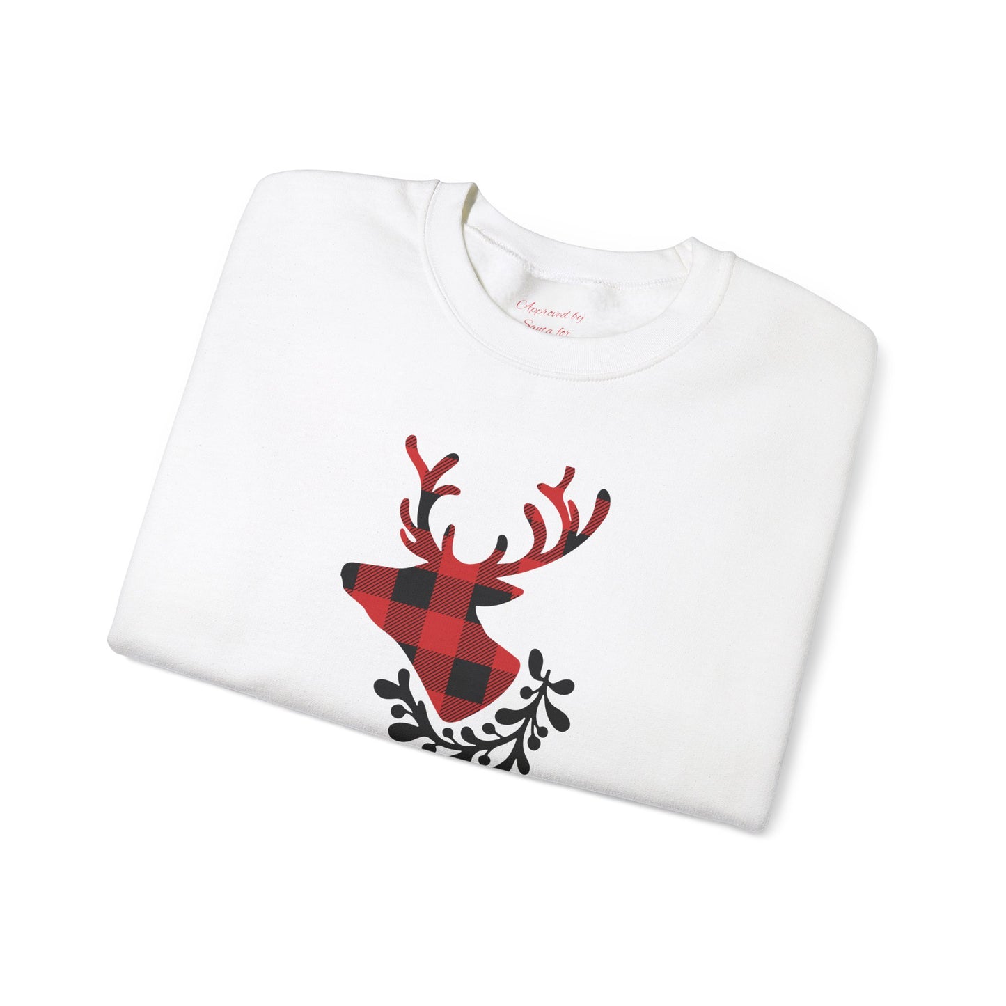 Unisex Heavy Blend Crewneck Sweatshirt Happy Holidays with Tartan Reindeer 🎄🦌✨