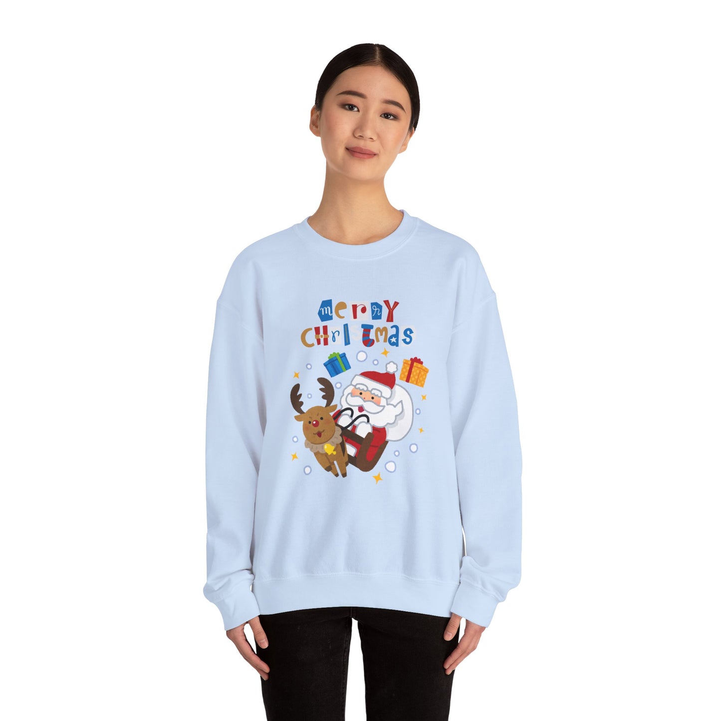 Unisex Heavy Blend Crewneck Sweatshirt Santa & Reindeer Merry Christmas 🎅🦌✨