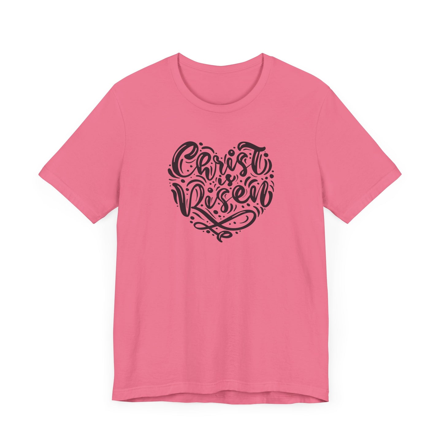 Unisex Jersey Short Sleeve Tee Easter 'Christ is Risen' Heart Shaped Black Print