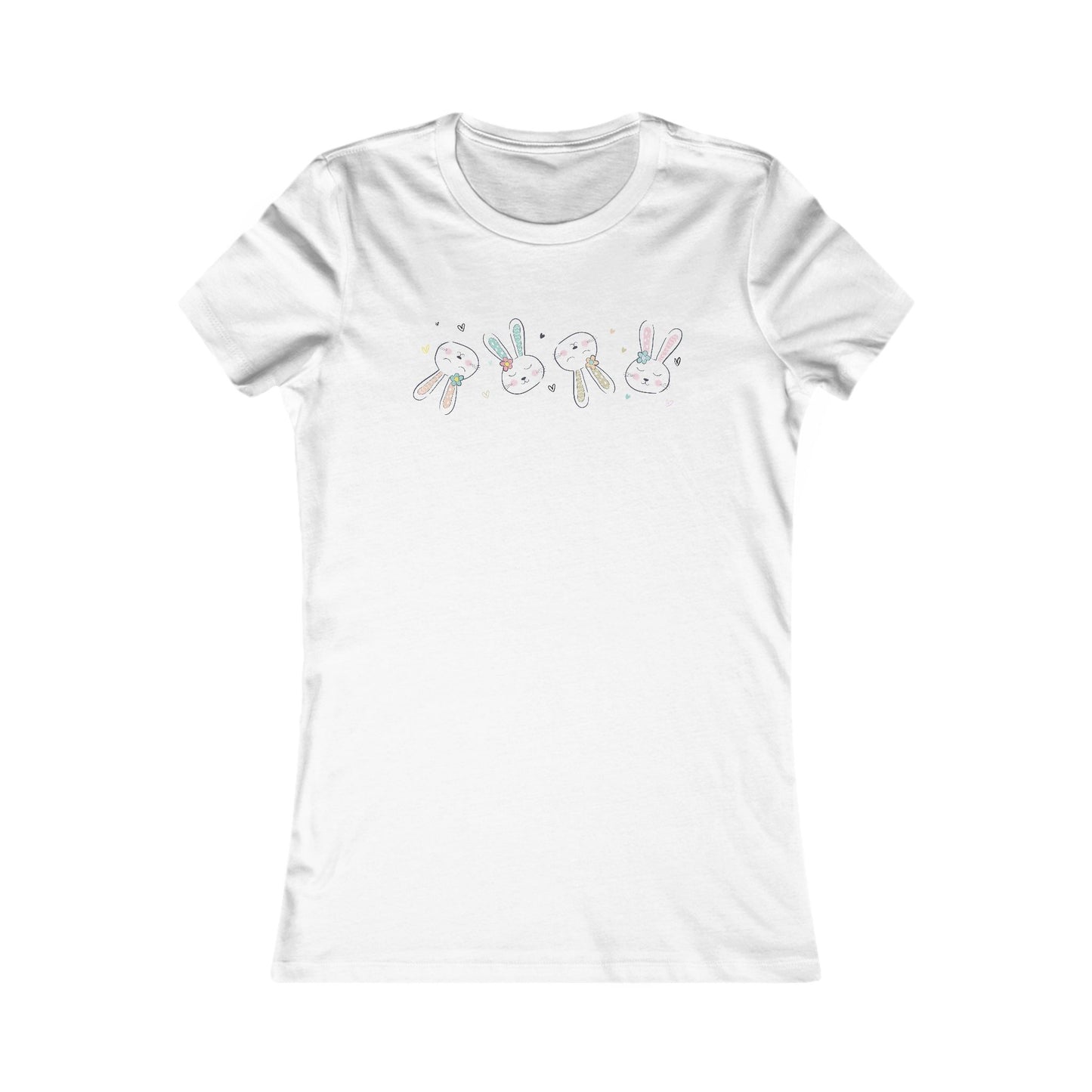 Playful Graphic Tee for Women - Fun 'Blushing Bunnies' Easter Design