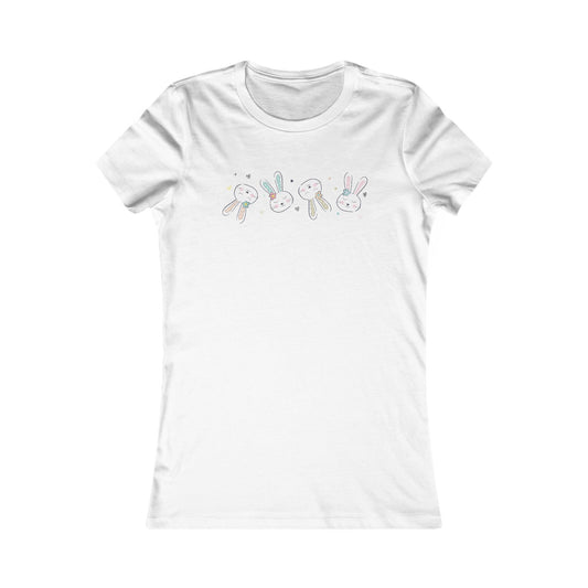 Playful Graphic Tee for Women - Fun 'Blushing Bunnies' Easter Design
