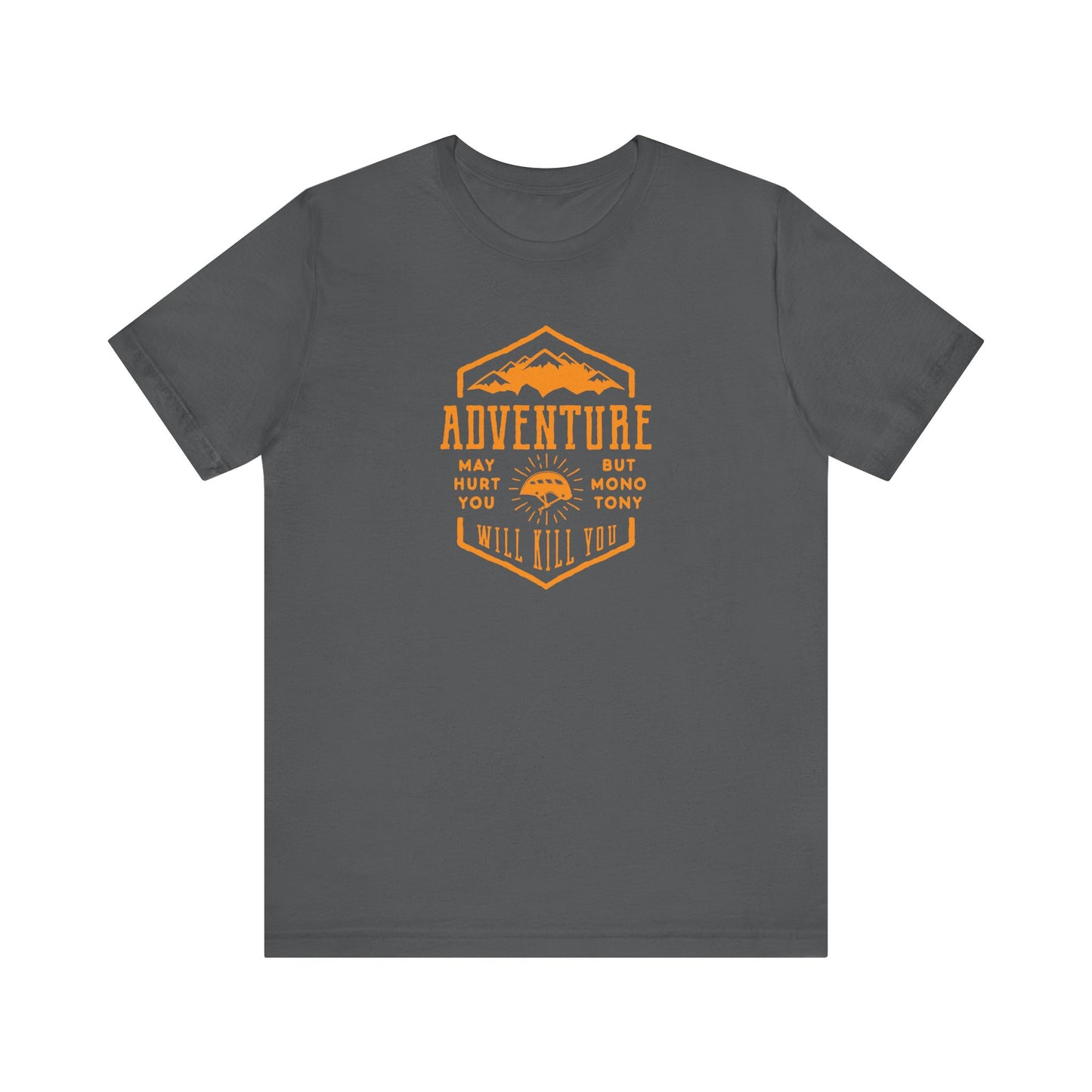 Unisex Jersey Short Sleeve Tee "Adventure" Orange Print