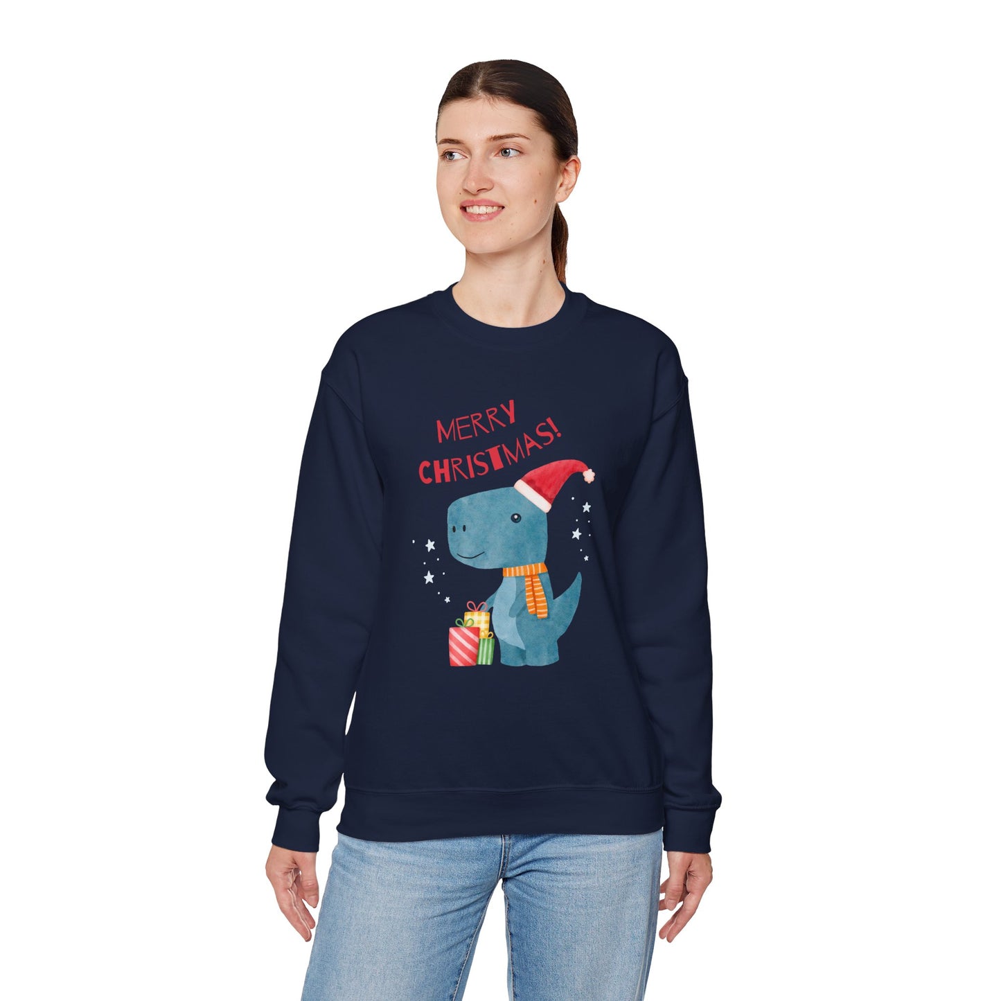 Merry Christmas Dino 🎄🦖🎁 Unisex Heavy Blend Crewneck Sweatshirt