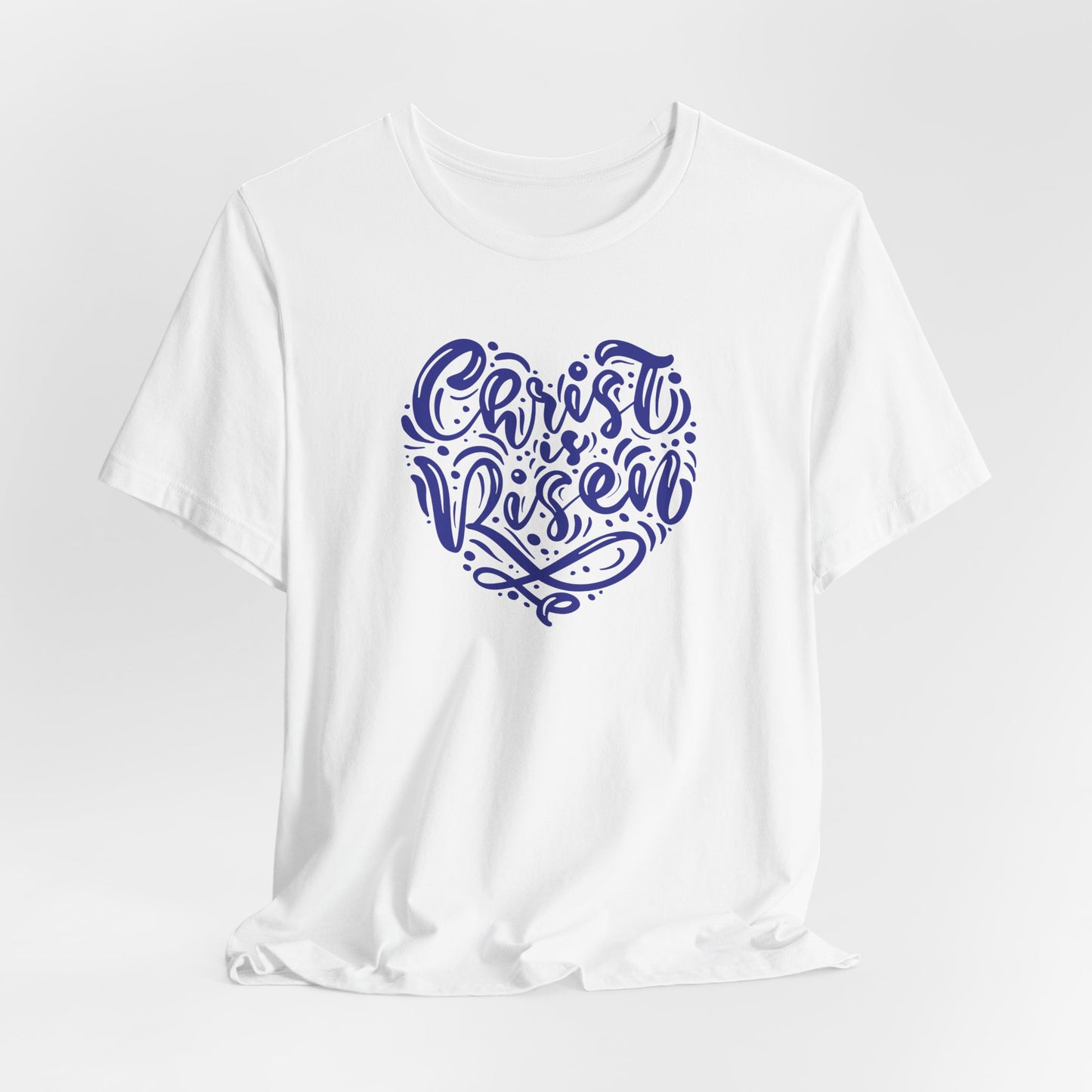 Christ is Risen Heart Shaped Navy Print Unisex Jersey Short Sleeve Tee