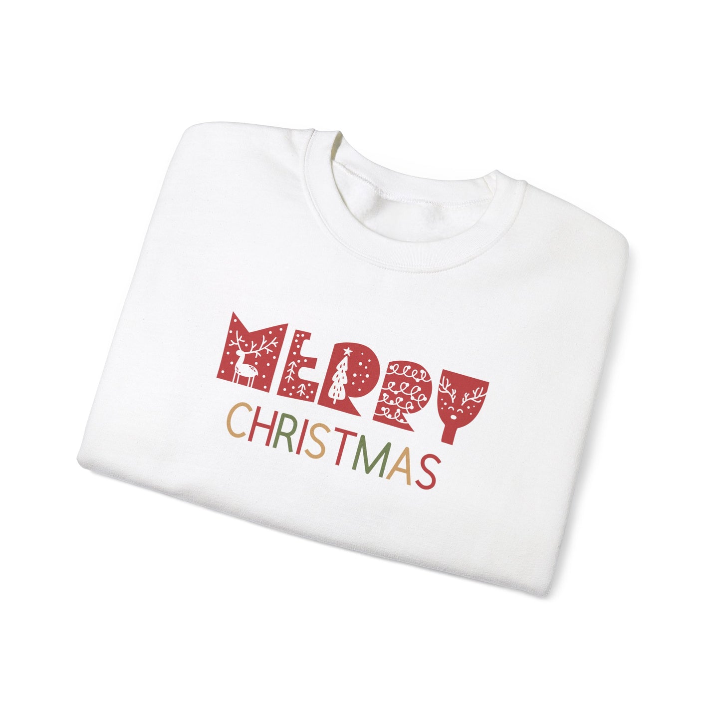 Unisex Heavy Blend Crewneck Sweatshirt Merry Christmas with Colorful Elements 🎄✨