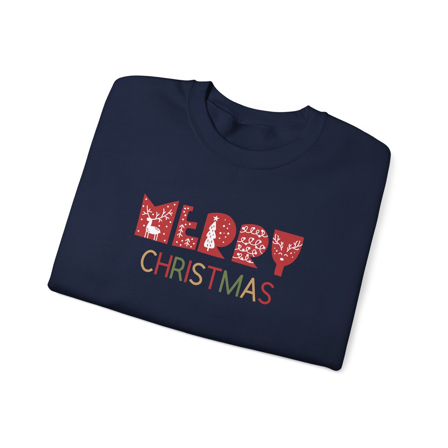 Unisex Heavy Blend Crewneck Sweatshirt Merry Christmas with Colorful Elements 🎄✨