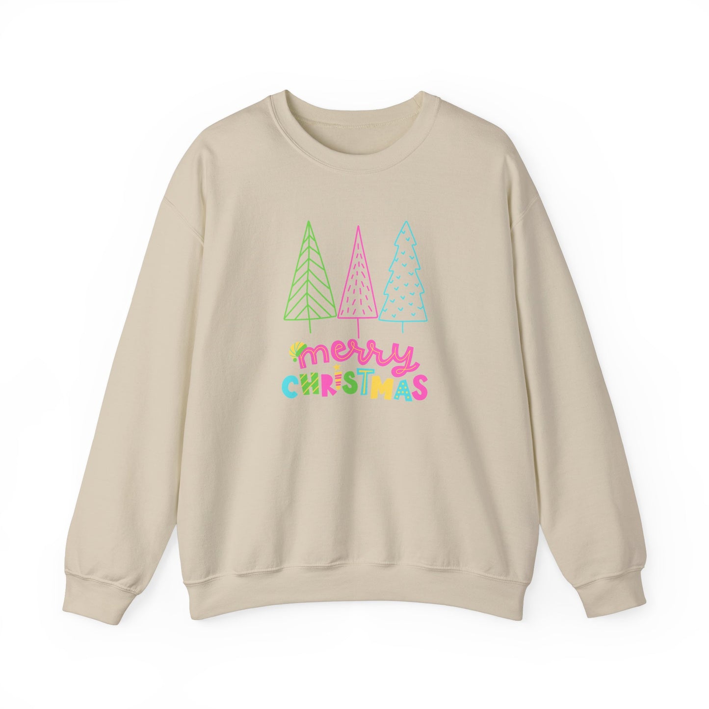 Unisex Heavy Blend Crewneck Sweatshirt Neon Christmas Trees 🎄✨🌈