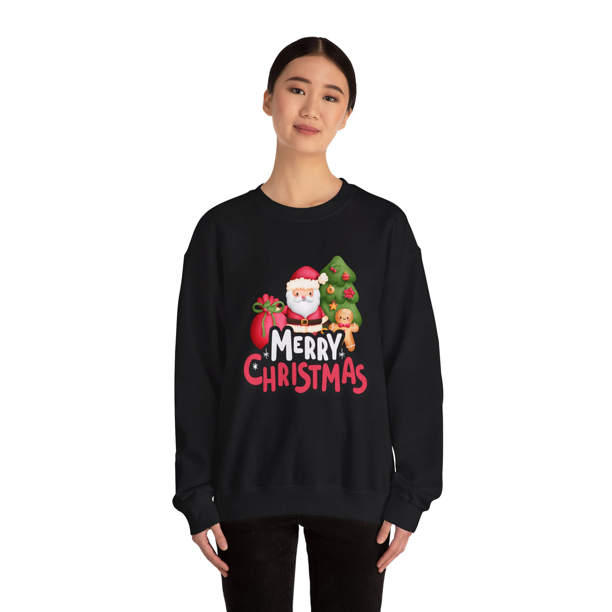 Unisex Heavy Blend Crewneck Sweatshirt  Merry Christmas with Santa & Gingerbread Man 🎅🍪✨