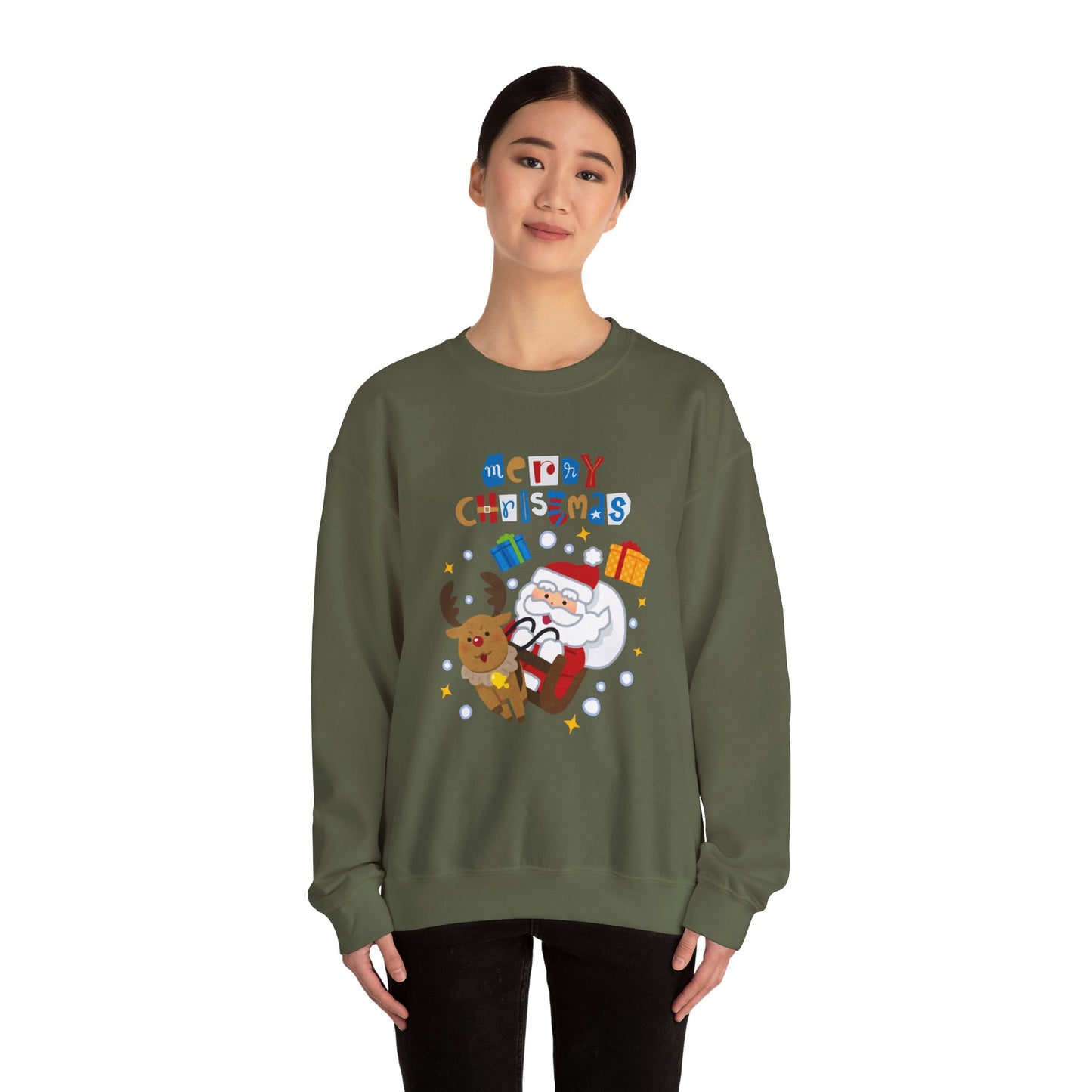 Unisex Heavy Blend Crewneck Sweatshirt Santa & Reindeer Merry Christmas 🎅🦌✨