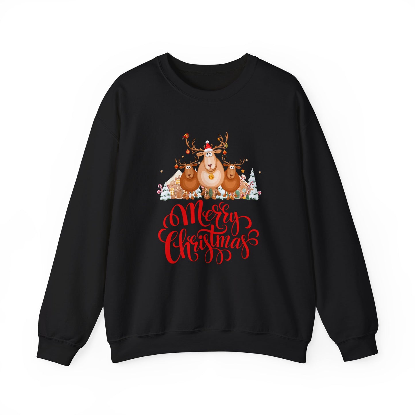 Unisex Heavy Blend Crewneck Sweatshirt Merry Christmas with Reindeer 🎄🦌✨