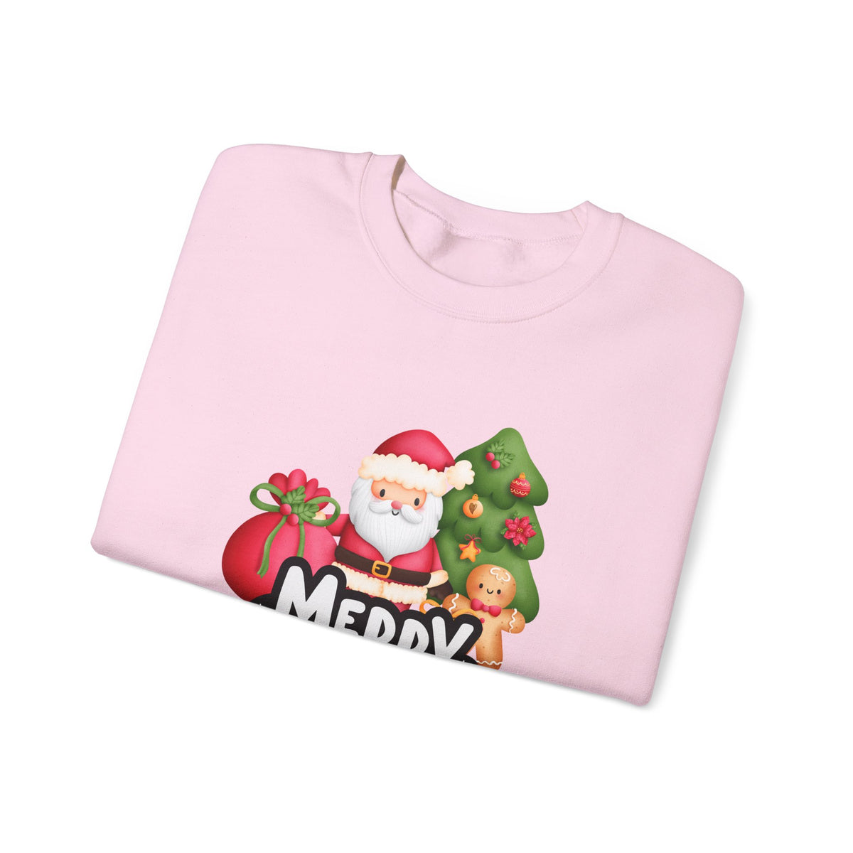 Unisex Heavy Blend Crewneck Sweatshirt  Merry Christmas with Santa & Gingerbread Man 🎅🍪✨