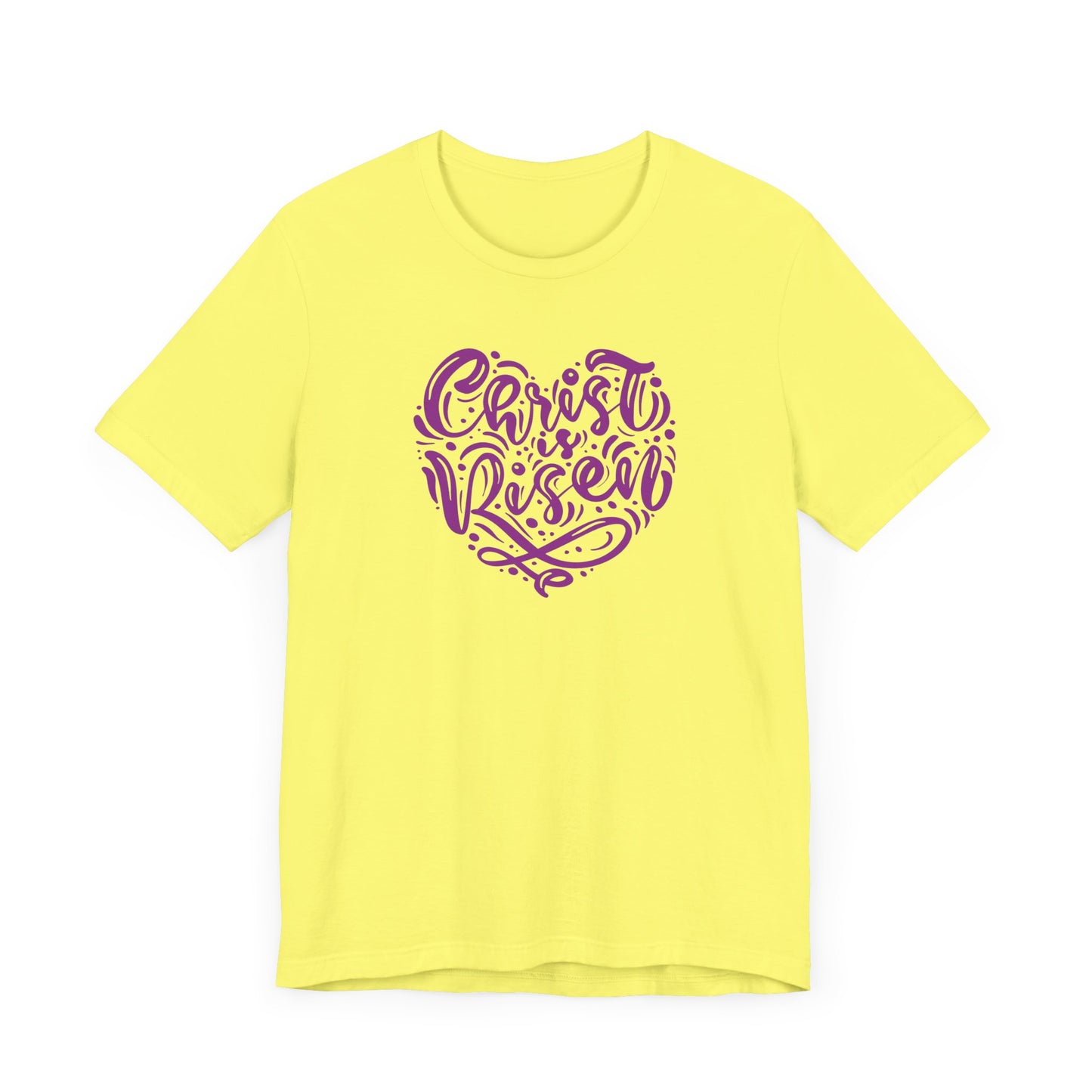 Unisex Jersey Short Sleeve Tee Easter 'Christ is Risen' Heart Shaped Purple Print