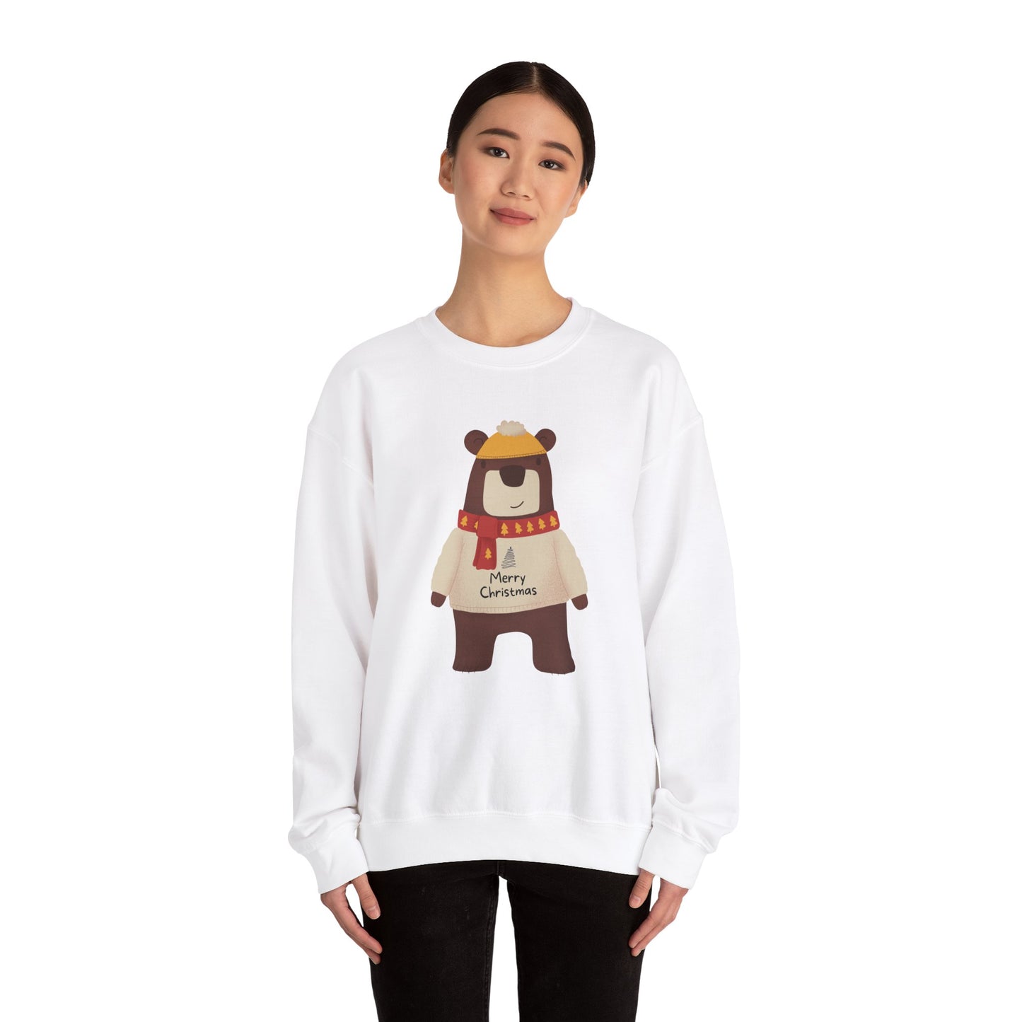 Unisex Heavy Blend Crewneck Sweatshirt Festive Bear in Sweater & Scarf 🎄🐻❤️