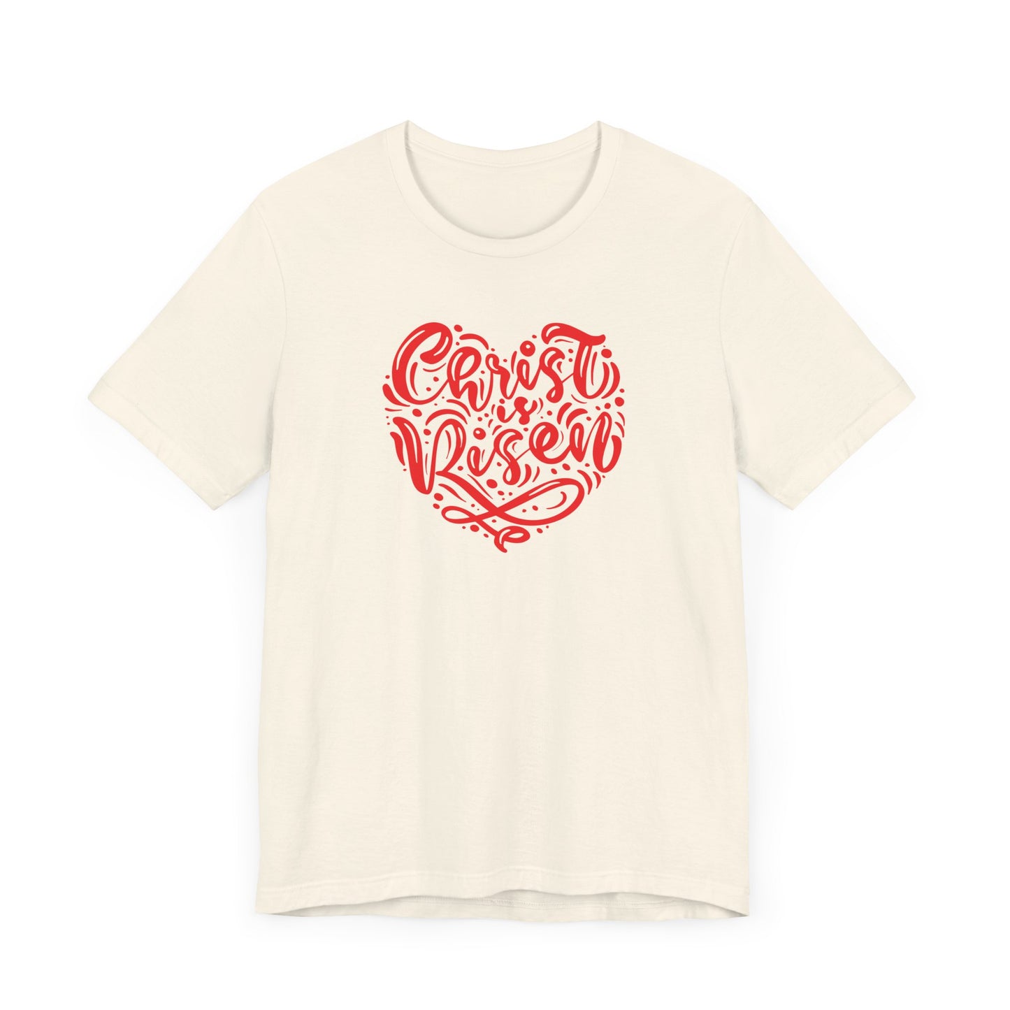 Unisex Jersey Short Sleeve Tee Easter 'Christ is Risen' Heart Shaped Red Print