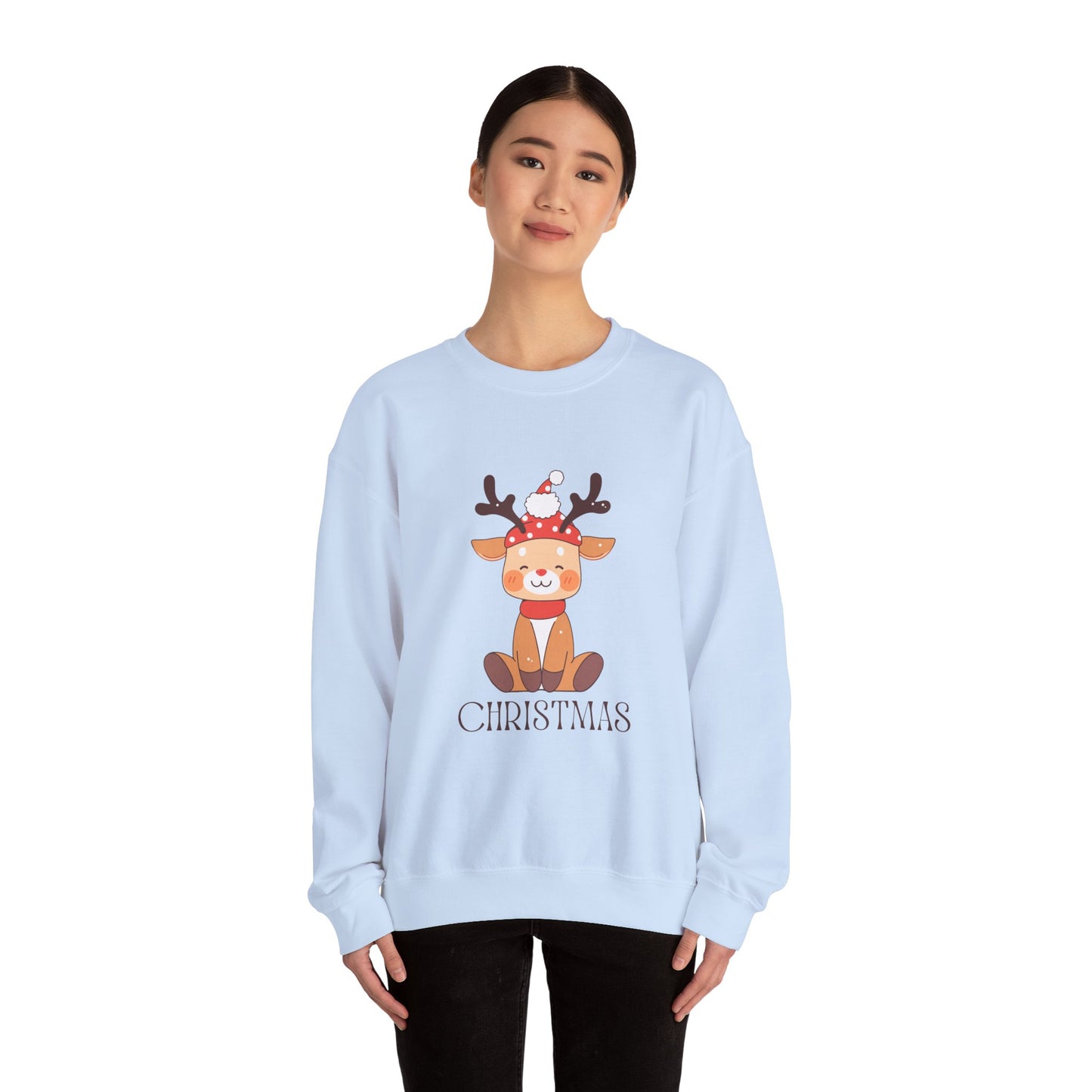 Unisex Heavy Blend Crewneck Sweatshirt Sitting Deer with Christmas 🎄🦌✨