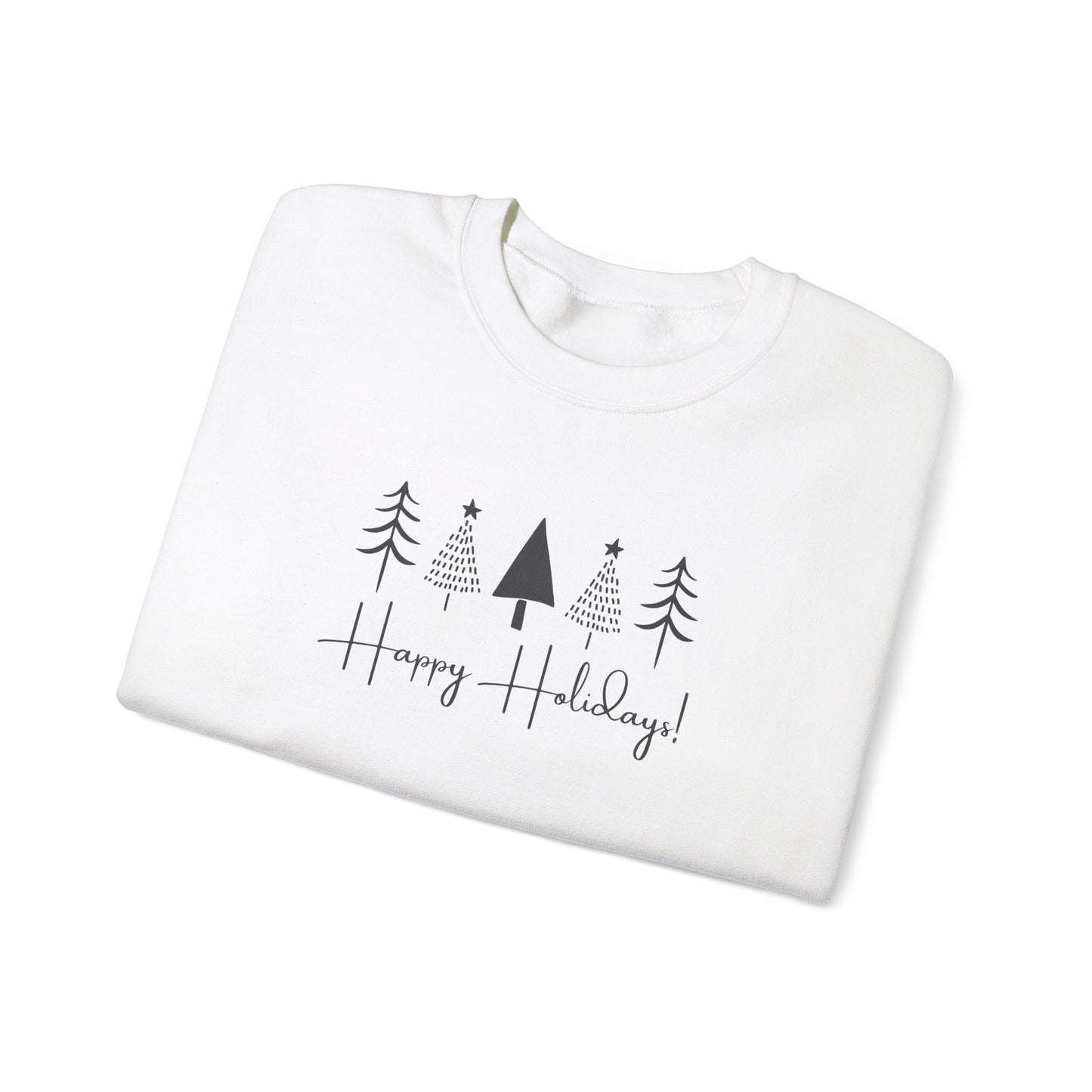 Unisex Heavy Blend Crewneck Sweatshirt Happy Holidays with Styled Christmas Trees 🎄✨