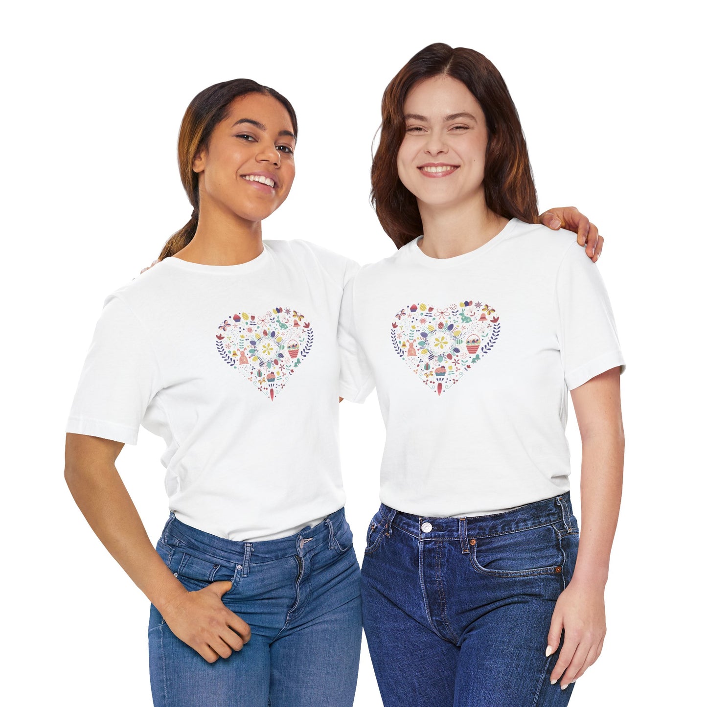 Hoppy Heart Colorful Easter Rabbit & Egg Collage Unisex Jersey Short Sleeve Tee