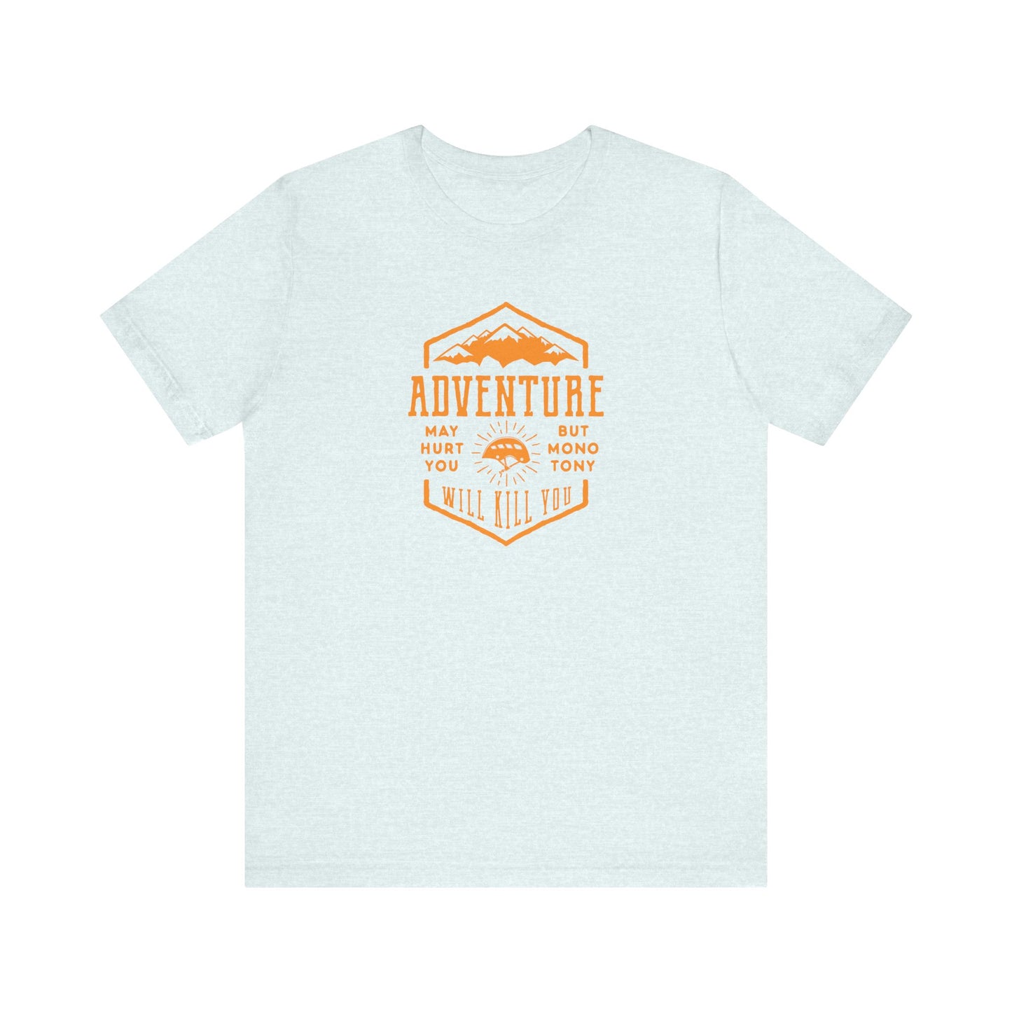 Unisex Jersey Short Sleeve Tee "Adventure" Orange Print