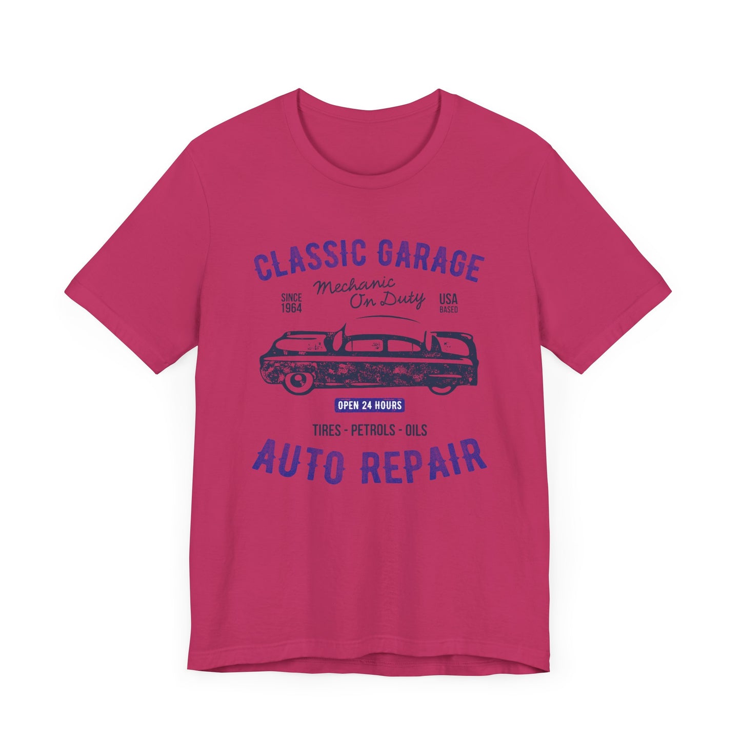 Unisex Jersey Short Sleeve Tee Classic Garage Auto Repair Navy Print