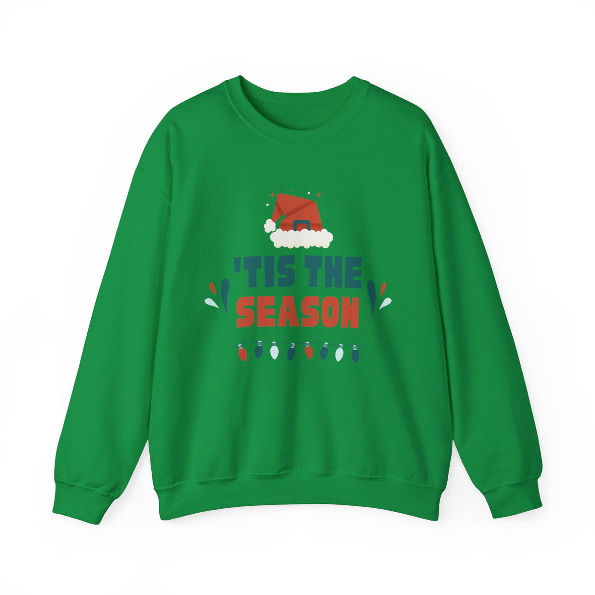 Unisex Heavy Blend Crewneck Sweatshirt 'Tis The Season To Be Jolly with Santa Hat & Lights 🎄✨