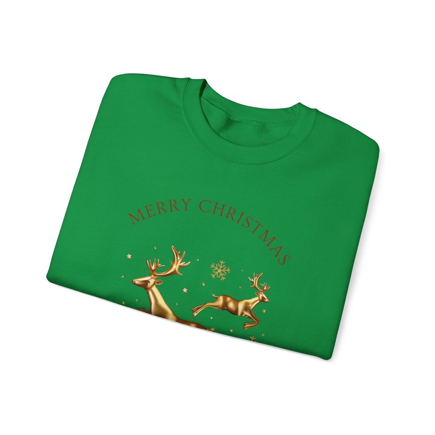 Unisex Heavy Blend Crewneck Sweatshirt Leaping Gold Reindeer 🎄✨ Merry Christmas & Happy New Year