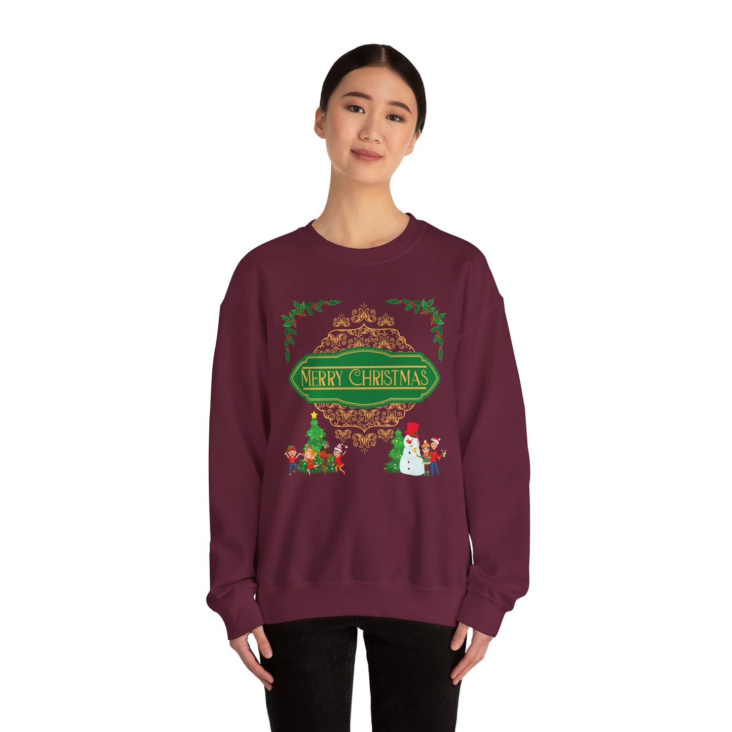 Unisex Heavy Blend Crewneck Sweatshirt Elegant Merry Christmas 🎄☃️✨