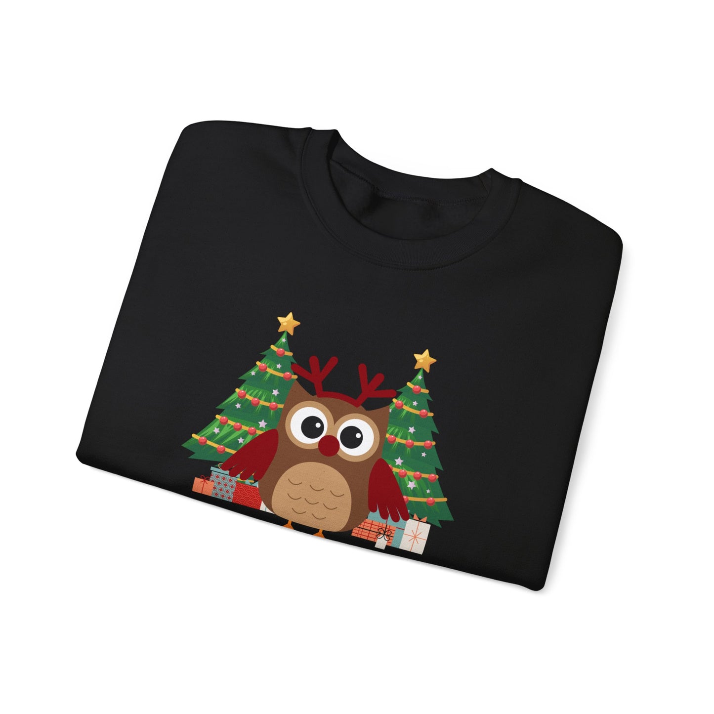 Unisex Heavy Blend Crewneck Sweatshirt Merry Christmas Owl with Antlers 🎄🦉✨