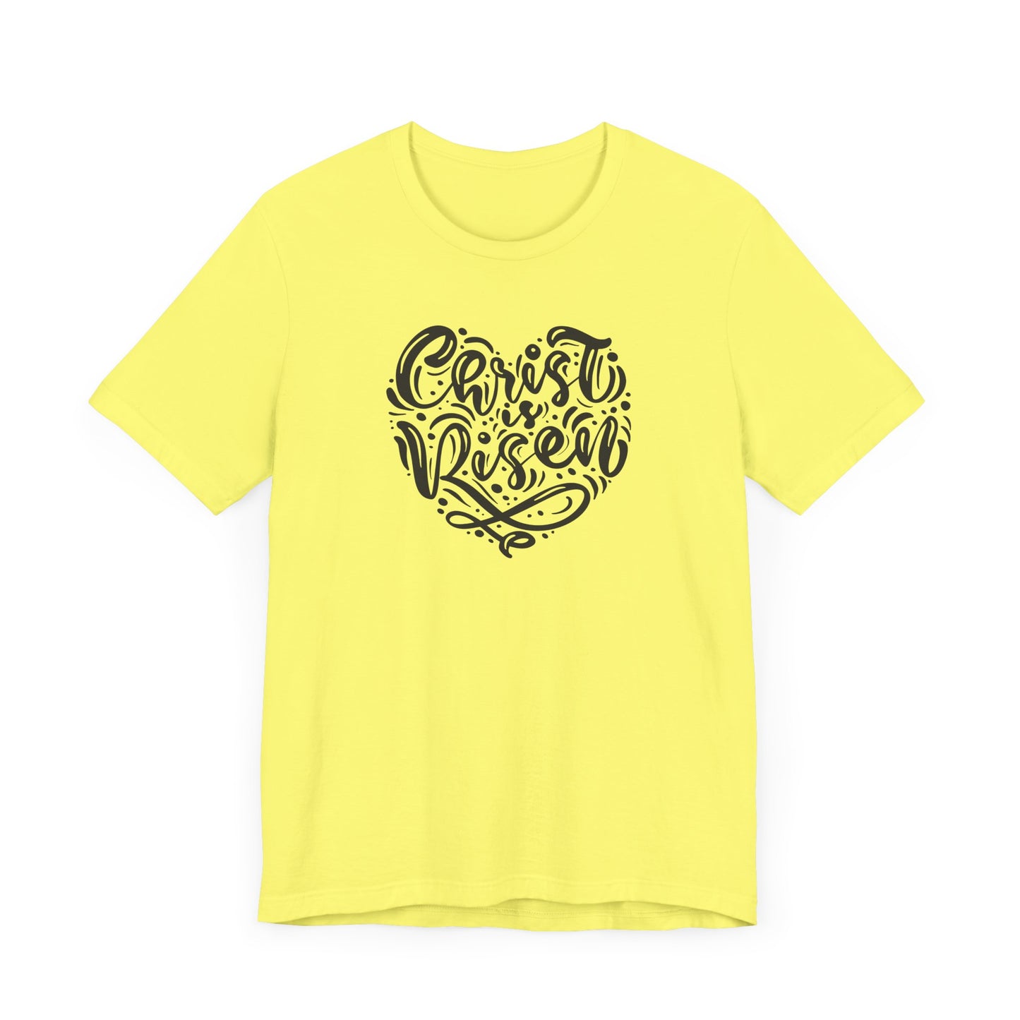 Unisex Jersey Short Sleeve Tee Easter 'Christ is Risen' Heart Shaped Black Print