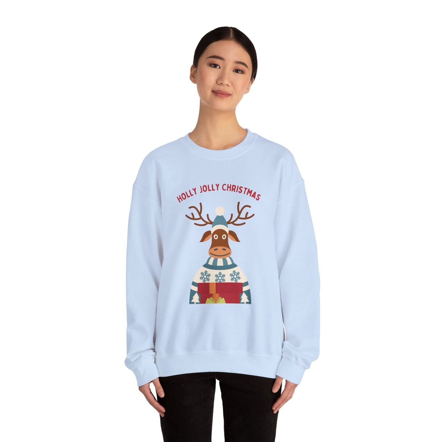 Unisex Heavy Blend Crewneck Sweatshirt Holly Jolly Christmas Reindeer 🎄🦌🎁