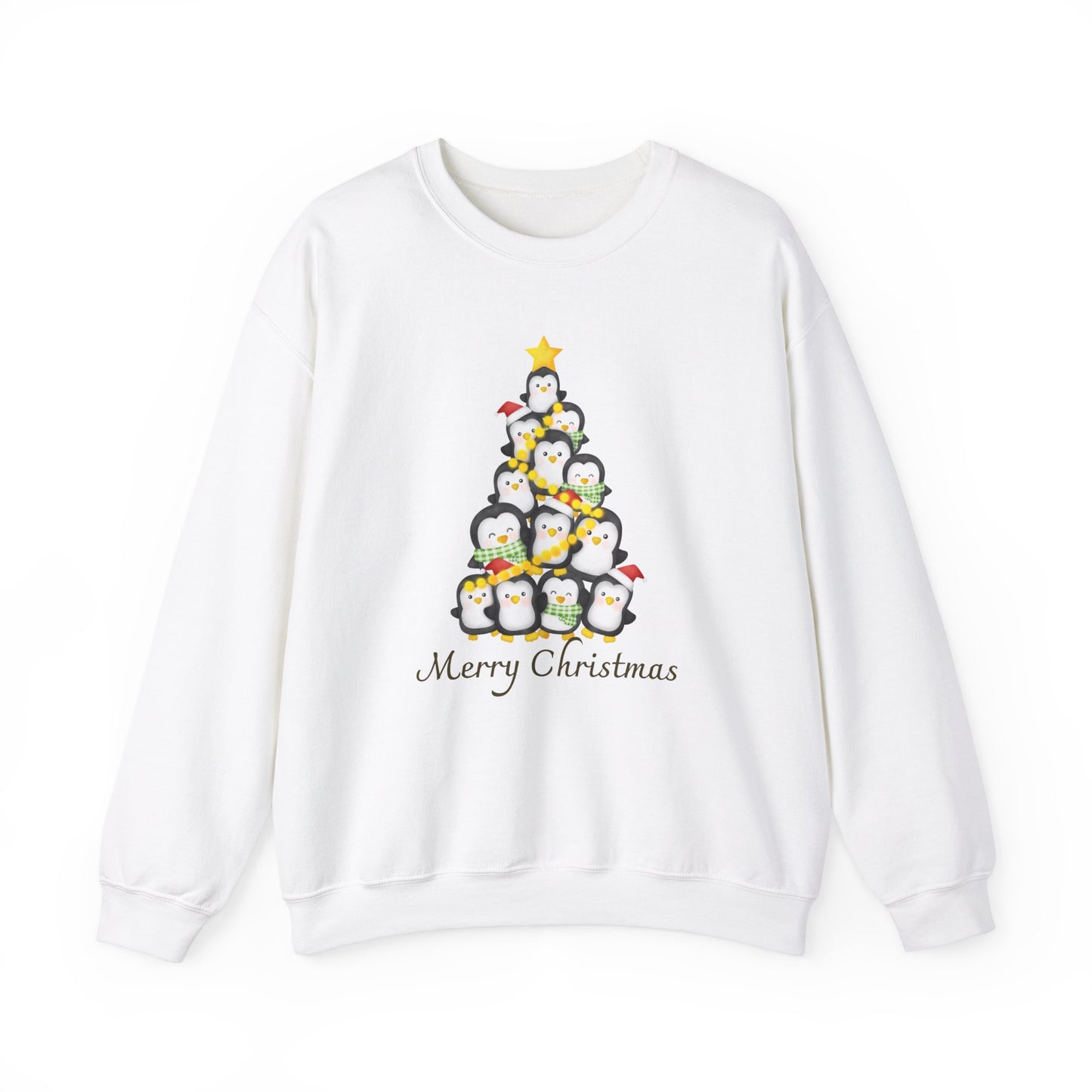 Unisex Heavy Blend Crewneck Sweatshirt Merry Christmas with Penguin Tree 🎄🐧✨