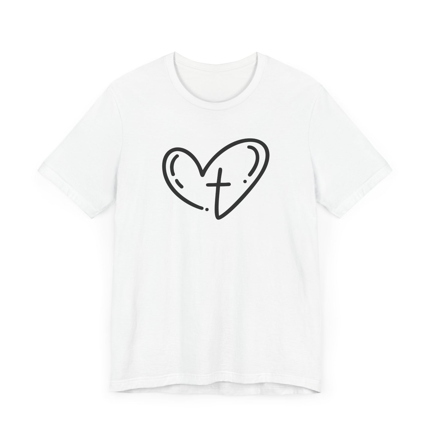 Unisex Jersey Short Sleeve Tee Crucifix Heart Black Print