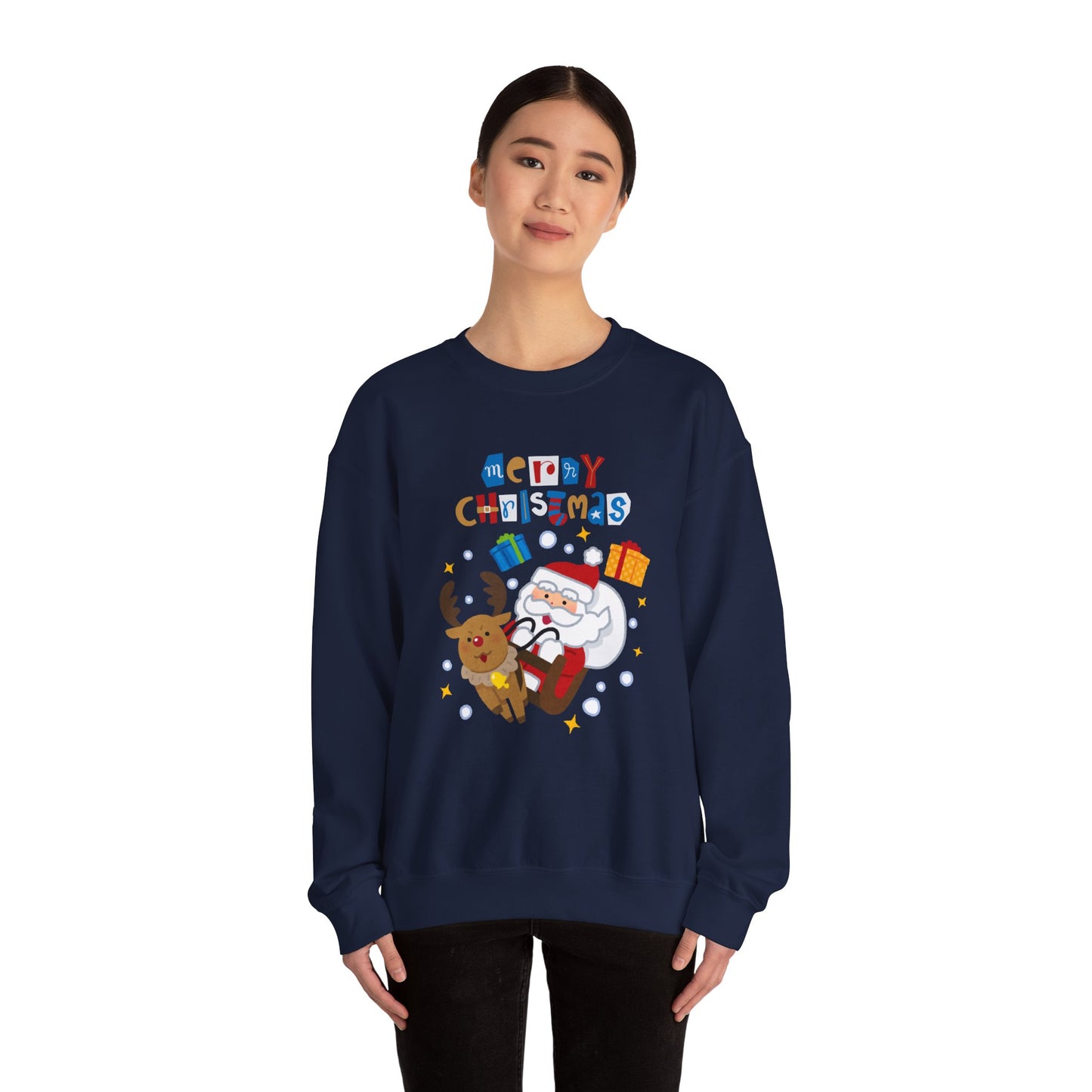 Unisex Heavy Blend Crewneck Sweatshirt Santa & Reindeer Merry Christmas 🎅🦌✨