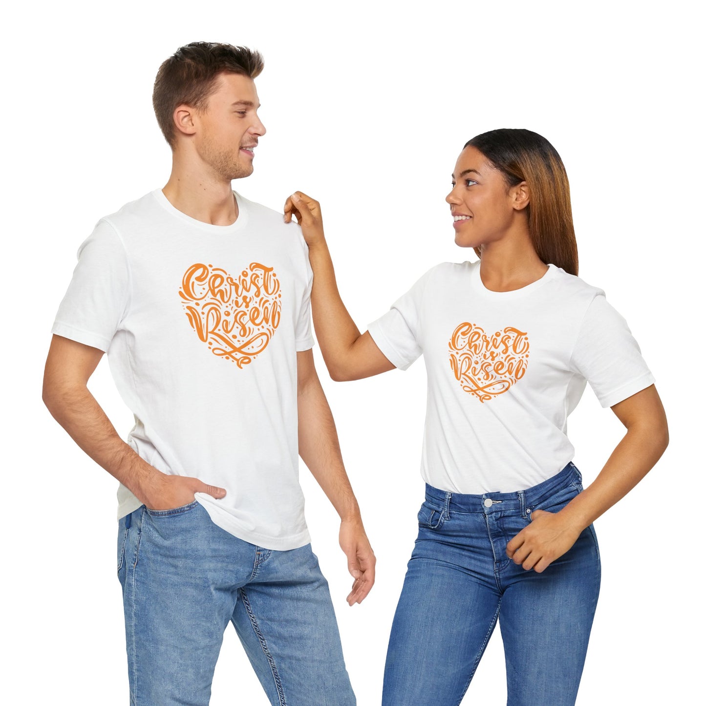 Christ is Risen Heart Shaped Orange Print Unisex Jersey Short Sleeve Tee