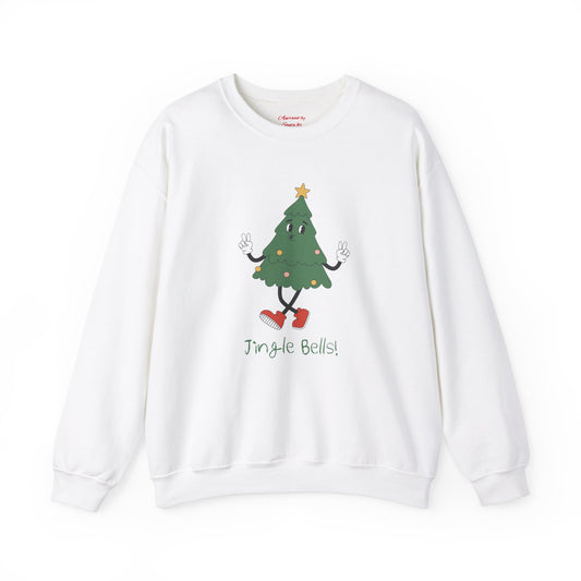 Unisex Heavy Blend Crewneck Sweatshirt Jingle Bells with Cartoon Christmas Tree 🎄✌️🎶