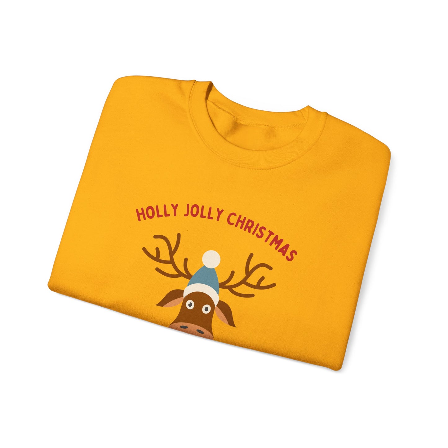 Unisex Heavy Blend Crewneck Sweatshirt Holly Jolly Christmas Reindeer 🎄🦌🎁