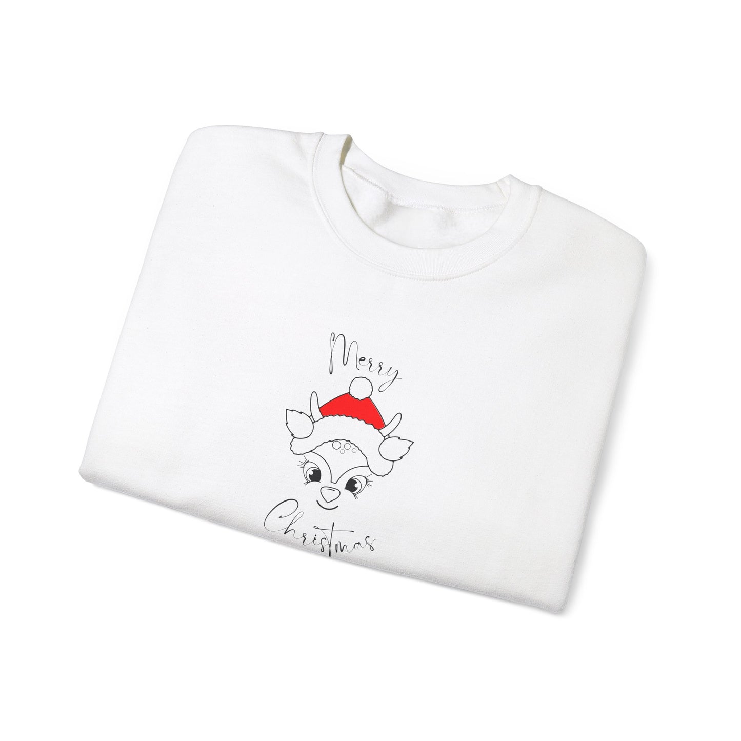 Unisex Heavy Blend Crewneck Sweatshirt Merry Christmas Deer in Santa Hat 🎅🦌✨