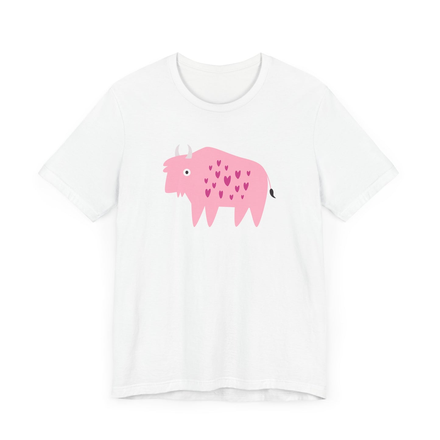Adorably Quirky Pink Bison With Hearts Unisex Jersey Short Sleeve Tee