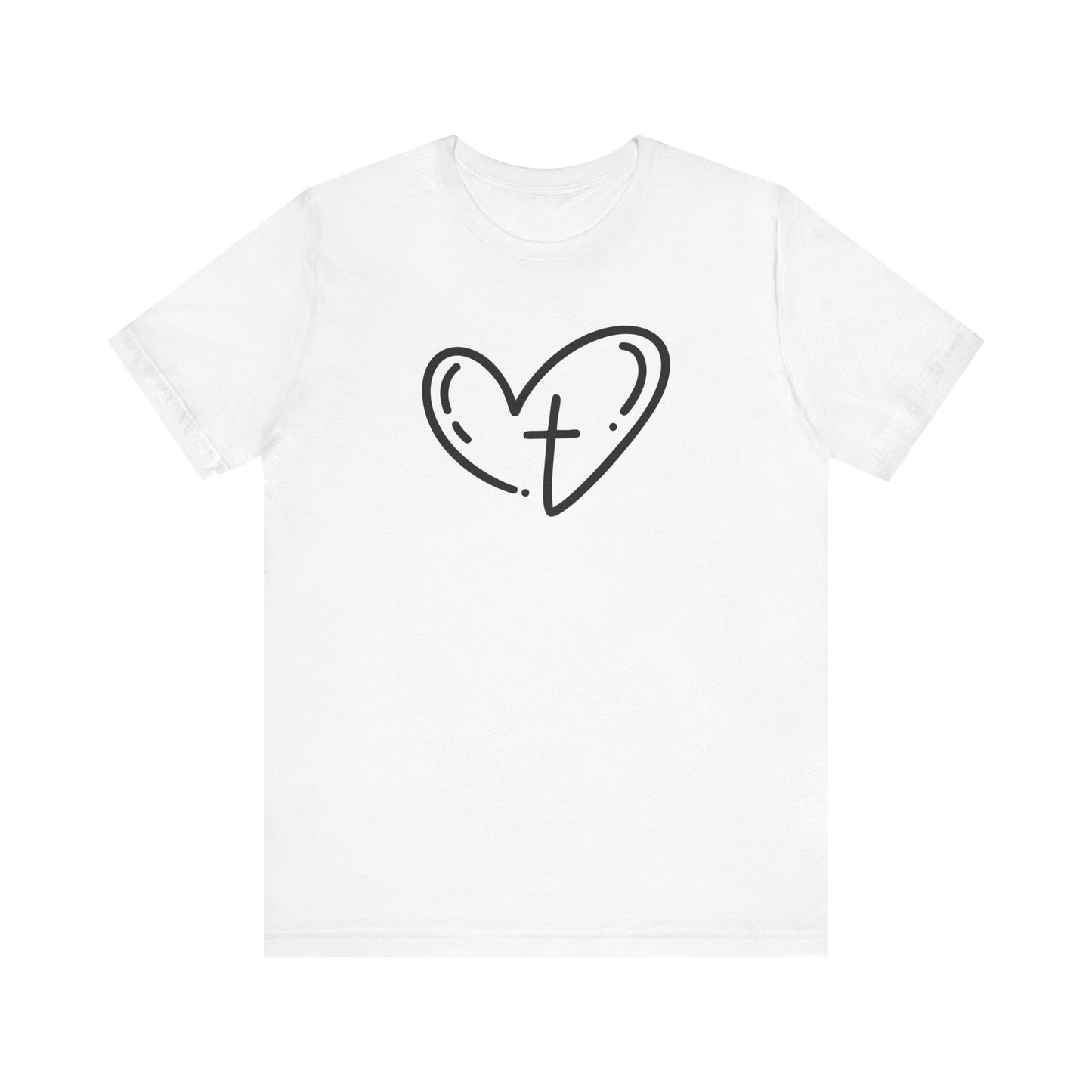 Unisex Jersey Short Sleeve Tee Crucifix Heart Black Print