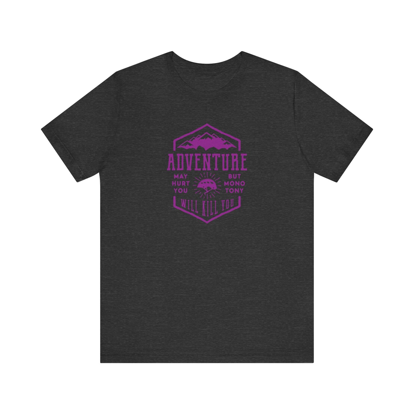 Unisex Jersey Short Sleeve Tee "Adventure" Purple Print