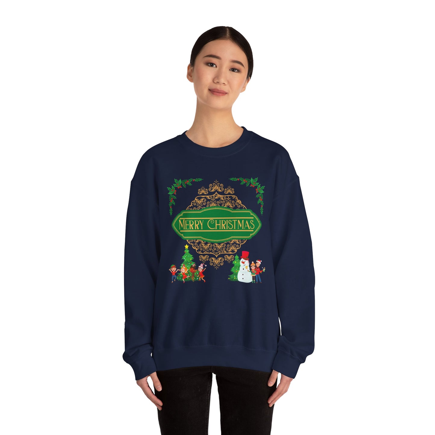Unisex Heavy Blend Crewneck Sweatshirt Elegant Merry Christmas 🎄☃️✨