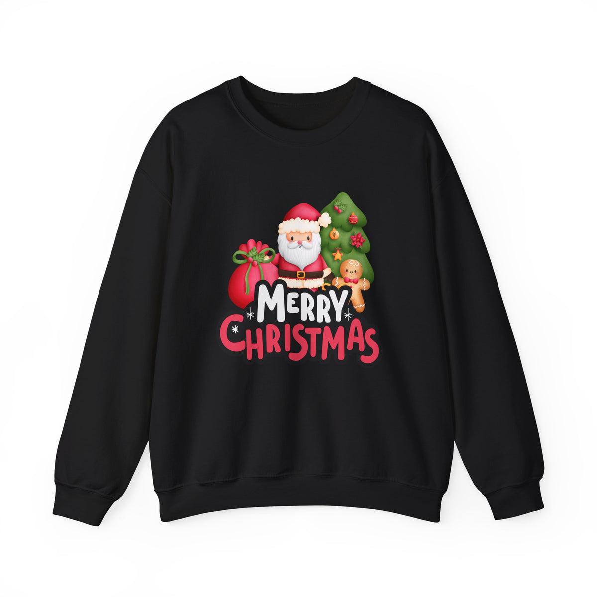 Unisex Heavy Blend Crewneck Sweatshirt  Merry Christmas with Santa & Gingerbread Man 🎅🍪✨