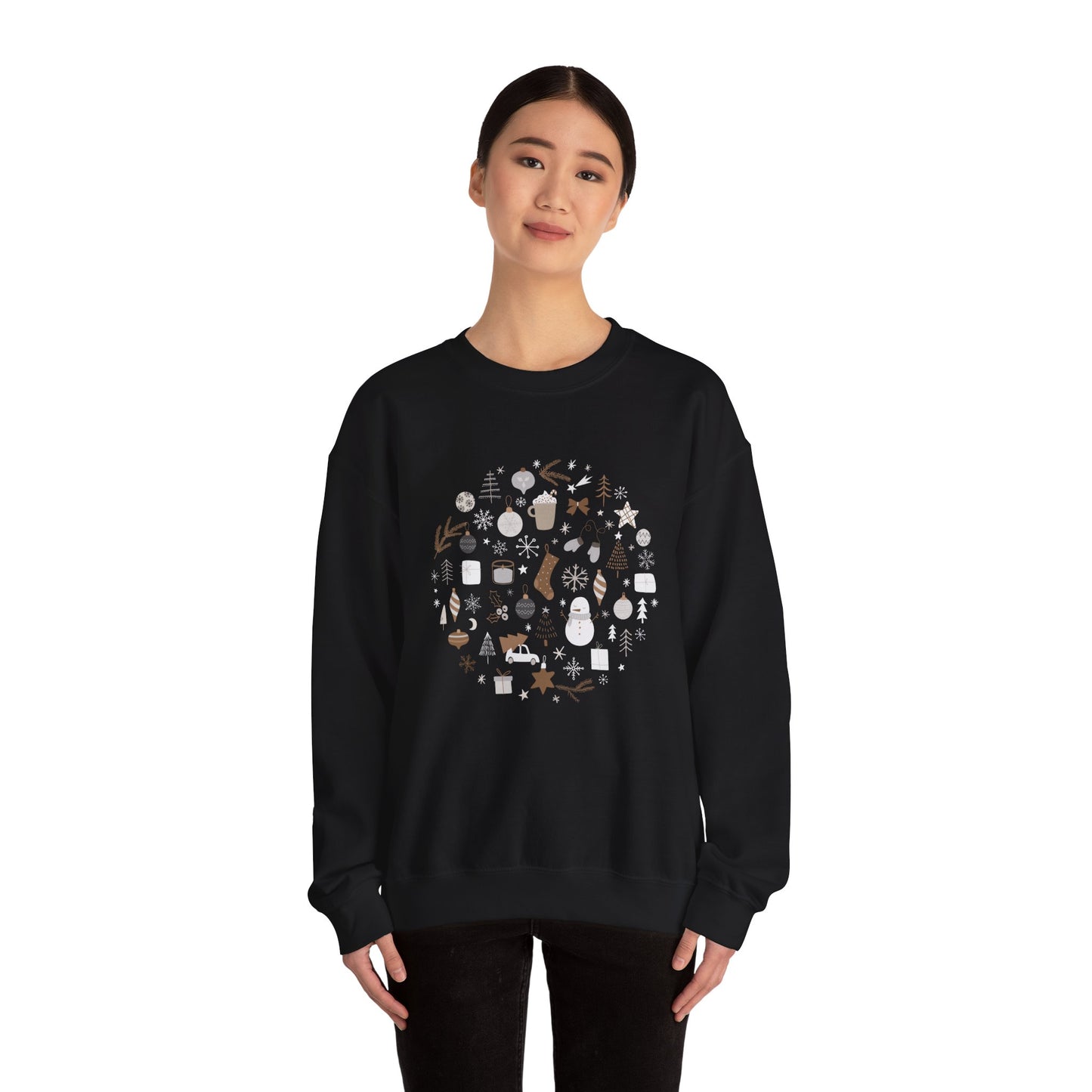 Unisex Heavy Blend Crewneck Sweatshirt Festive Holiday Round Collage 🎄☃️❄️