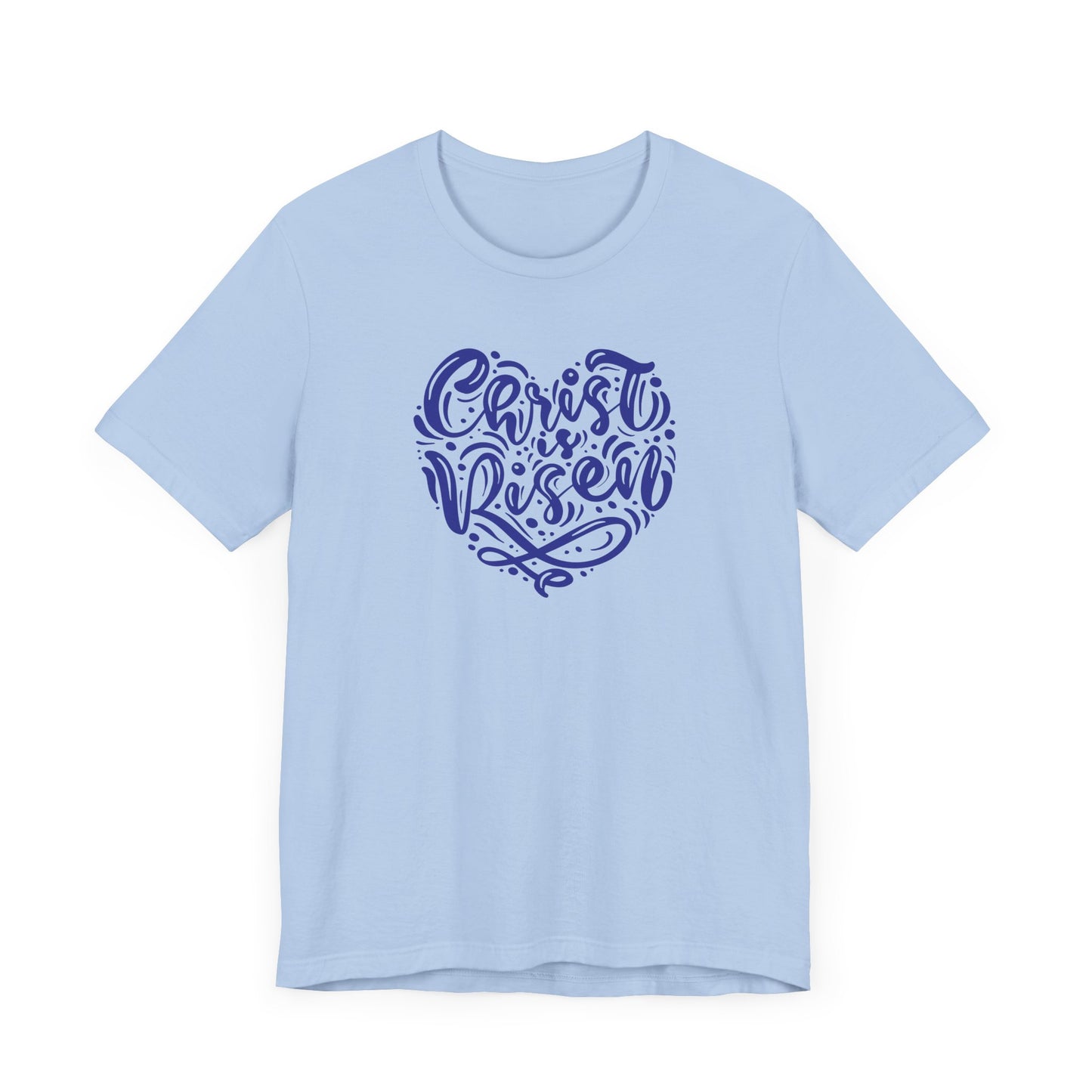 Unisex Jersey Short Sleeve Tee Easter 'Christ is Risen' Heart Shaped Navy Print