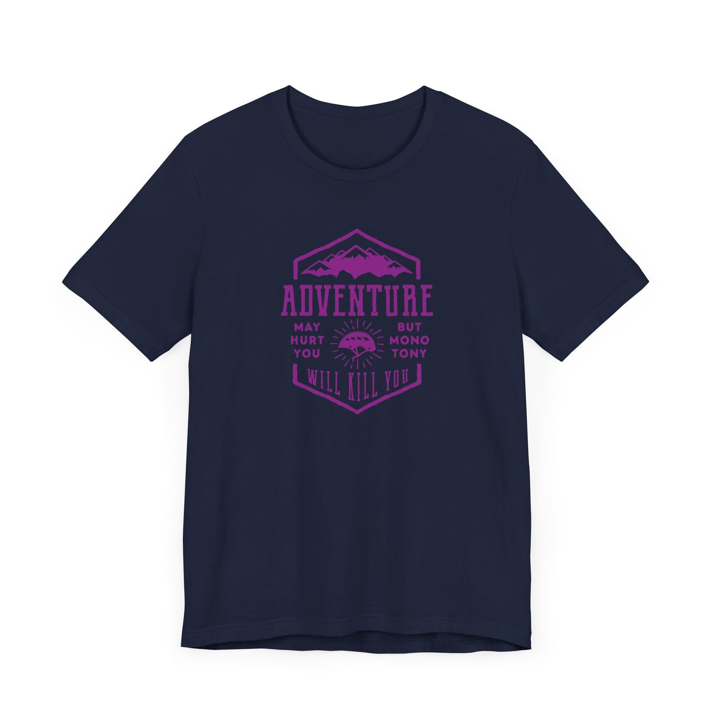 Unisex Jersey Short Sleeve Tee "Adventure" Purple Print