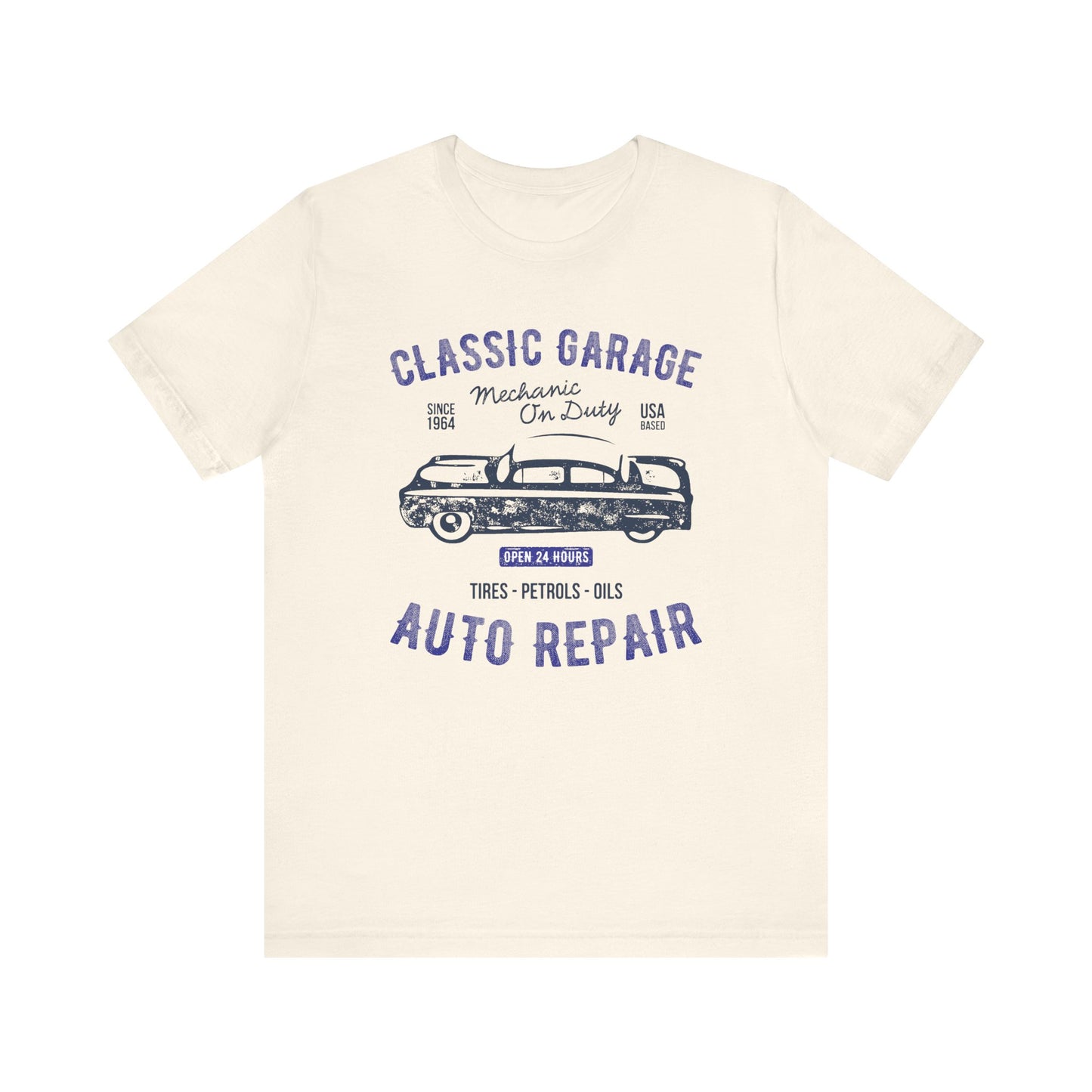 Unisex Jersey Short Sleeve Tee Classic Garage Auto Repair Navy Print