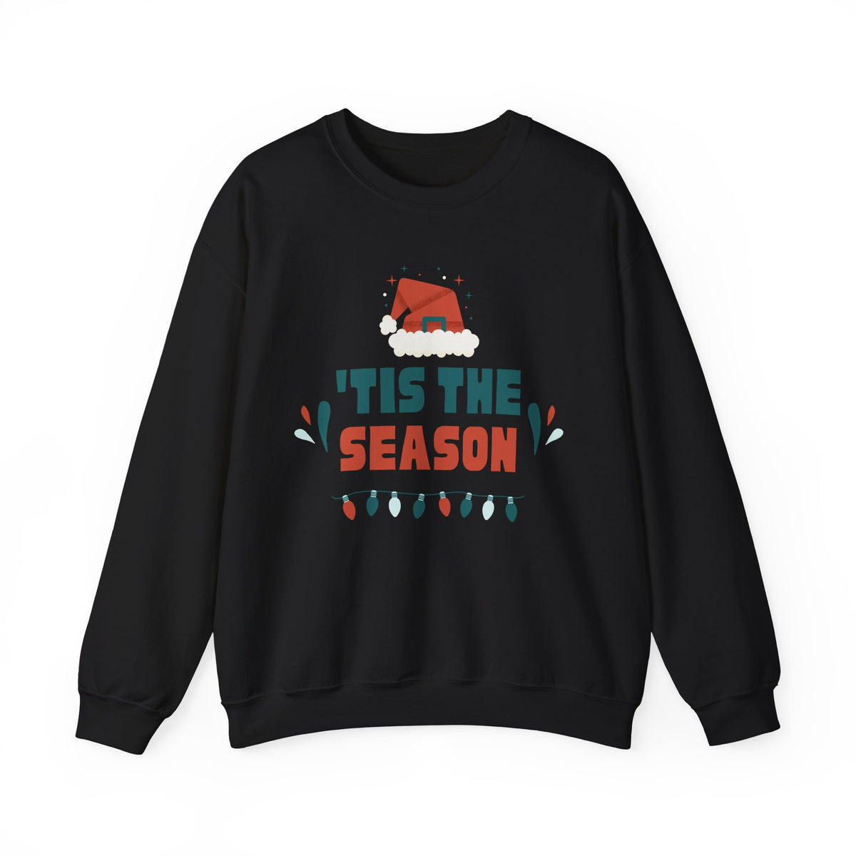 Unisex Heavy Blend Crewneck Sweatshirt 'Tis The Season To Be Jolly with Santa Hat & Lights 🎄✨