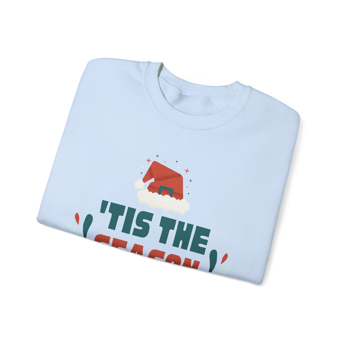 Unisex Heavy Blend Crewneck Sweatshirt 'Tis The Season To Be Jolly with Santa Hat & Lights 🎄✨